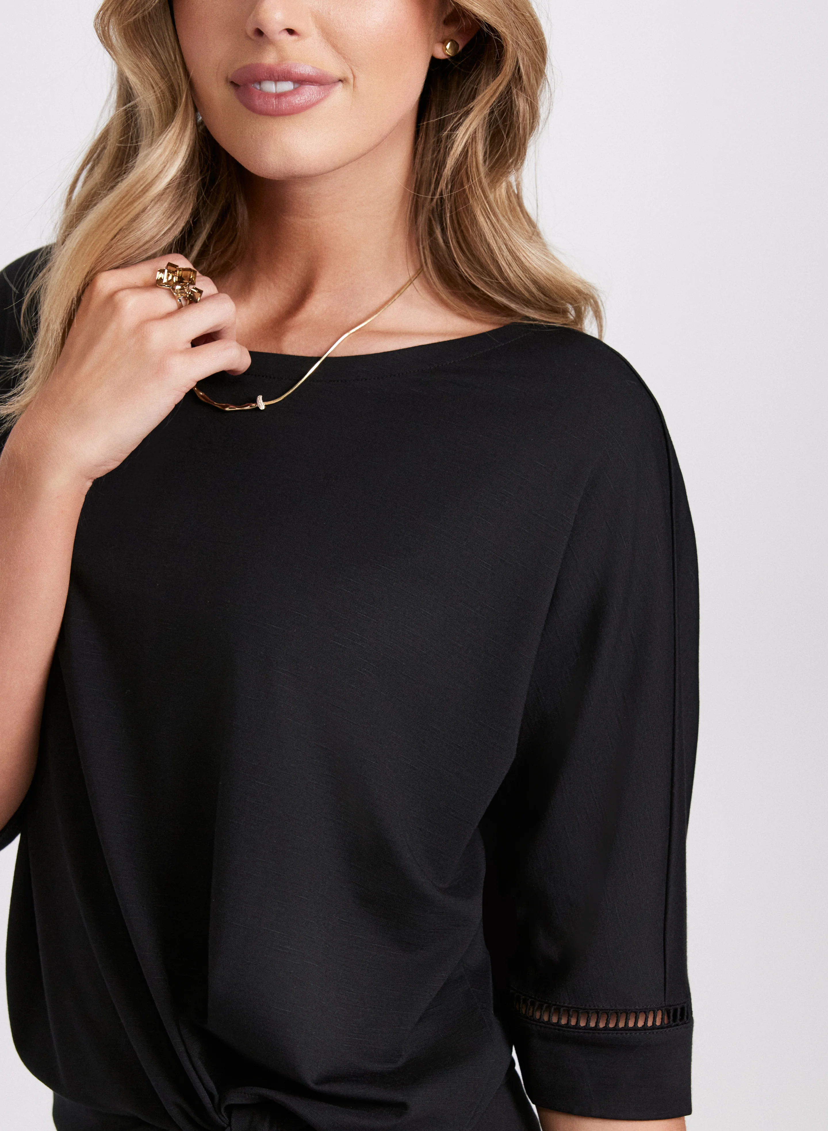 3/4 Sleeve Openwork Top - Image 2