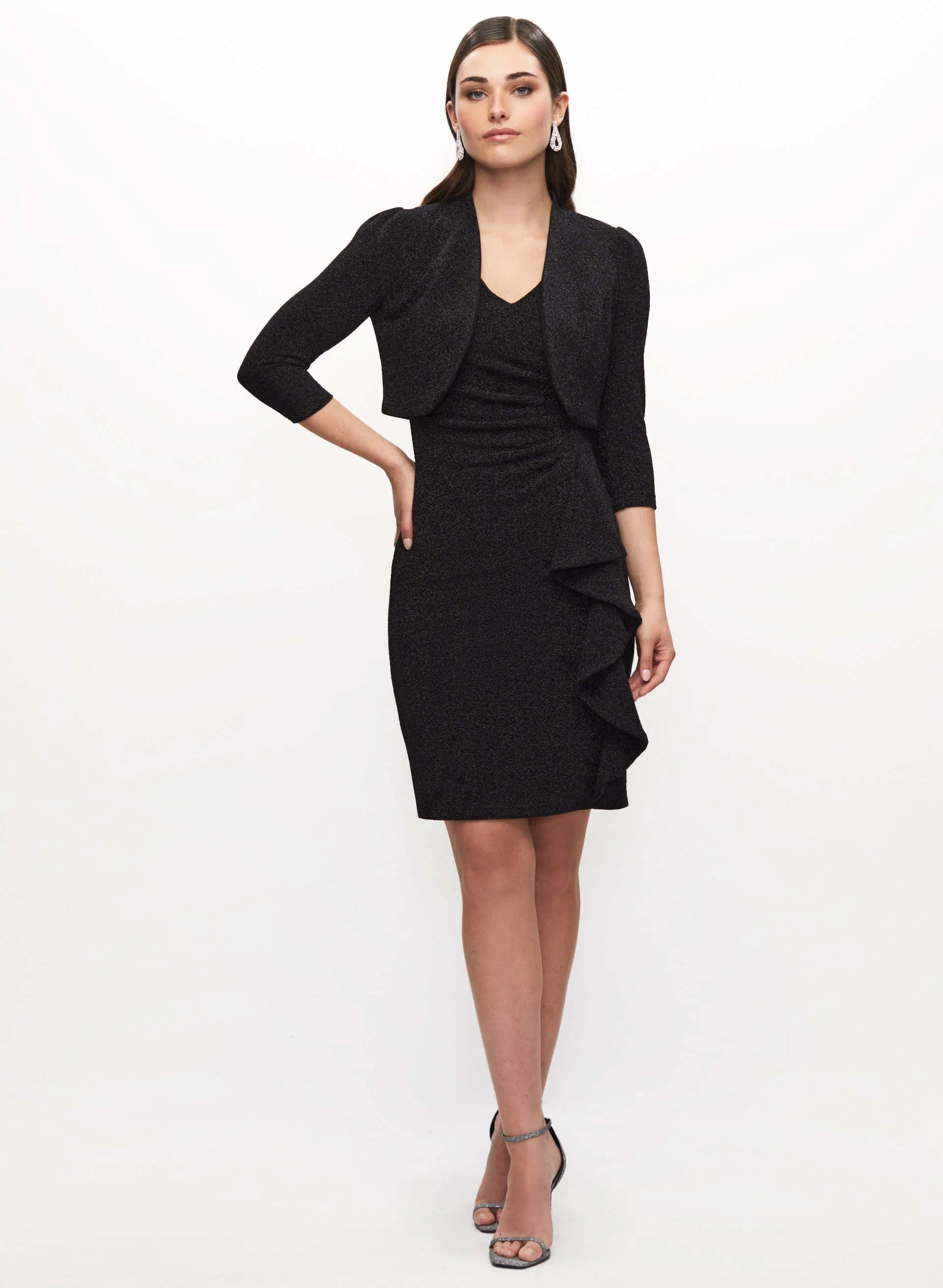 3/4 Sleeves Metallic Jacquard Bolero - Image 3