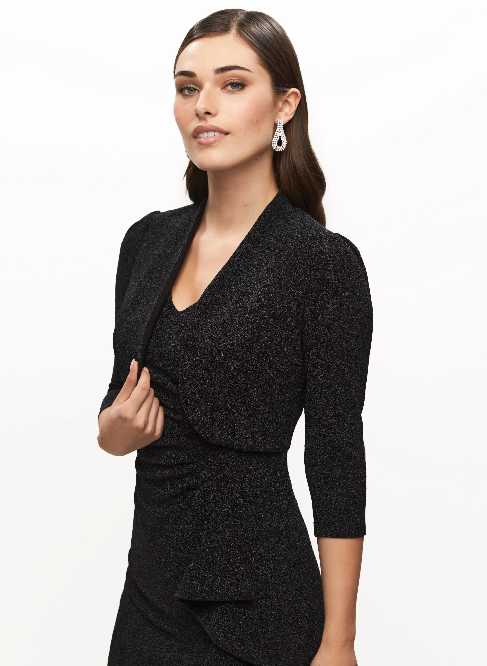 3/4 Sleeves Metallic Jacquard Bolero - Image 5
