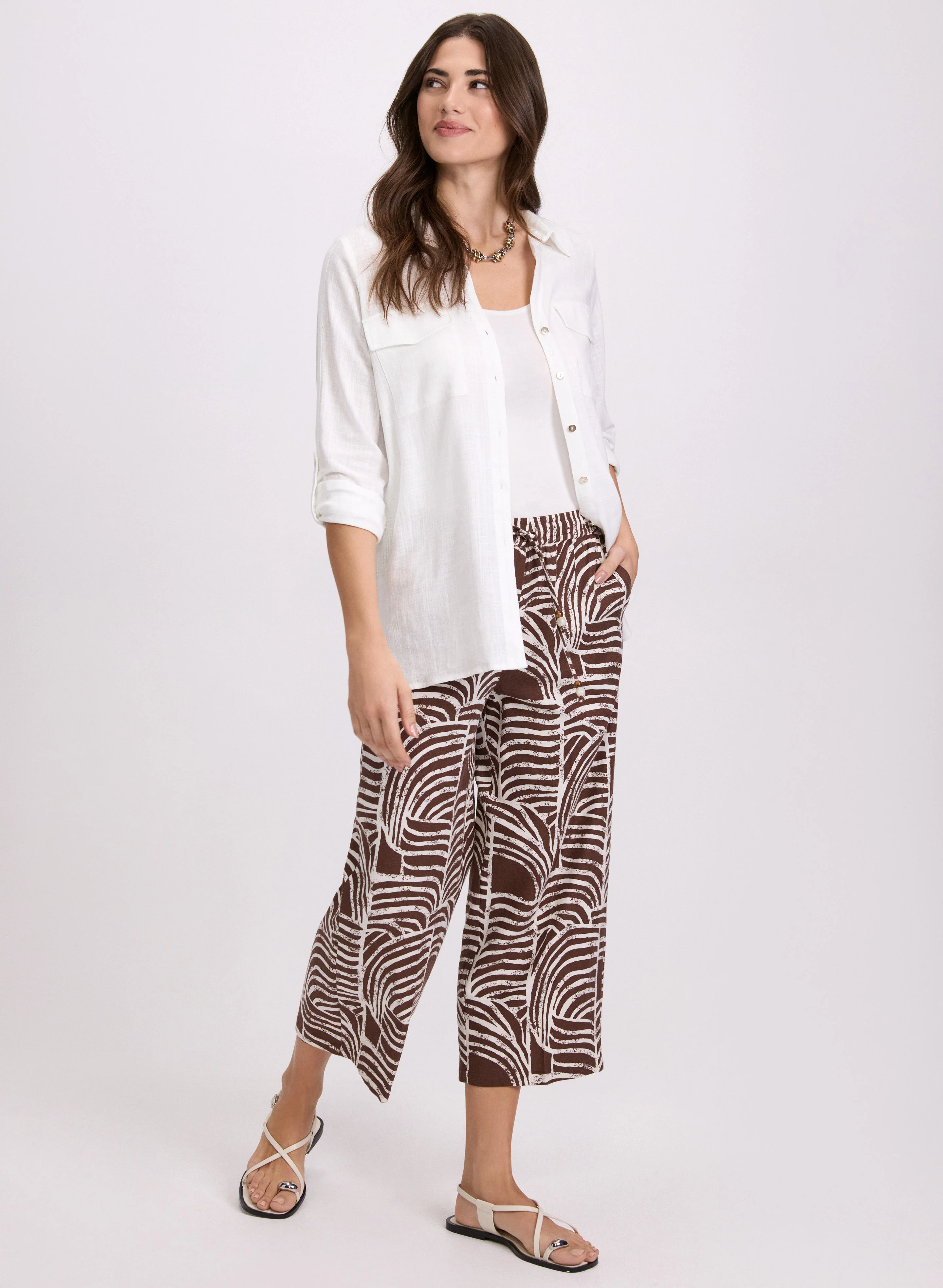 Abstract Linen-Blend Capris - Image 3