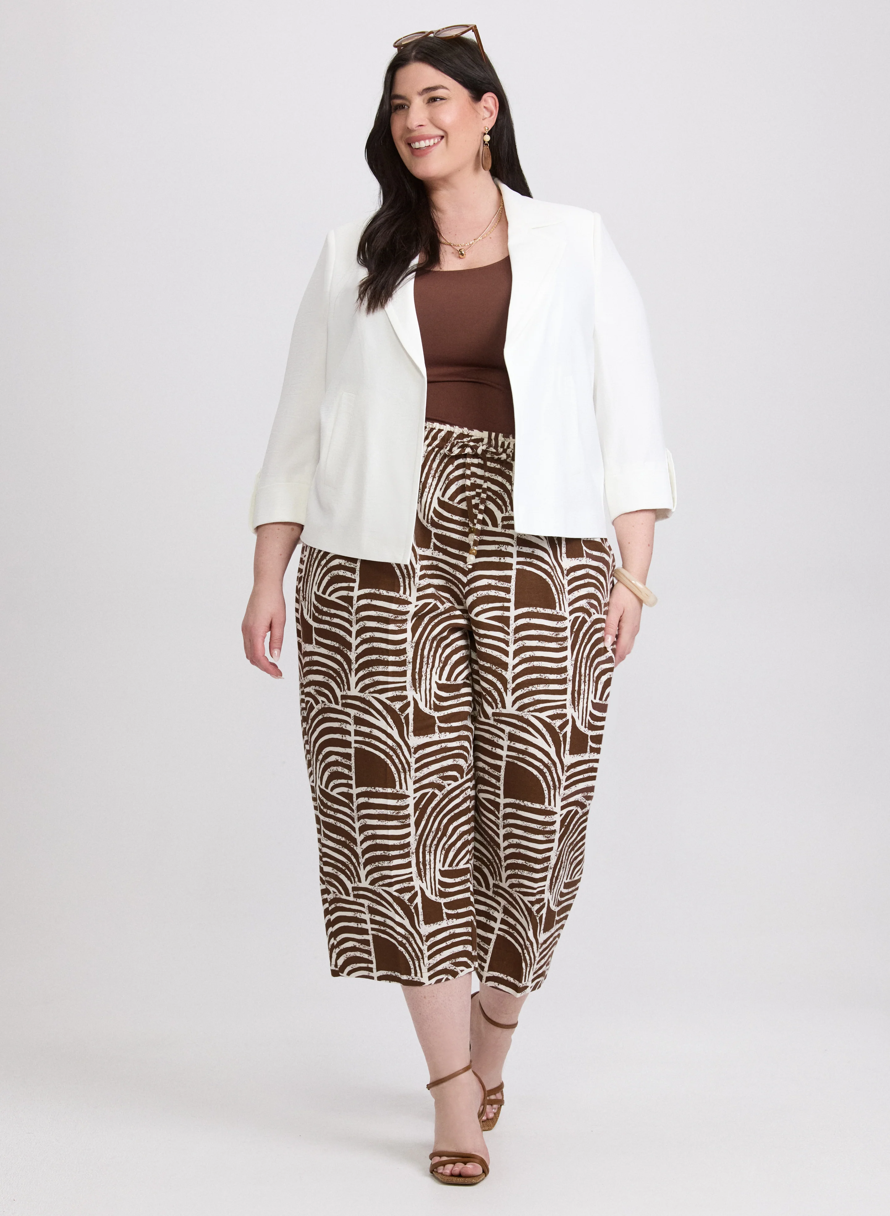 Abstract Linen-Blend Capris - Image 3