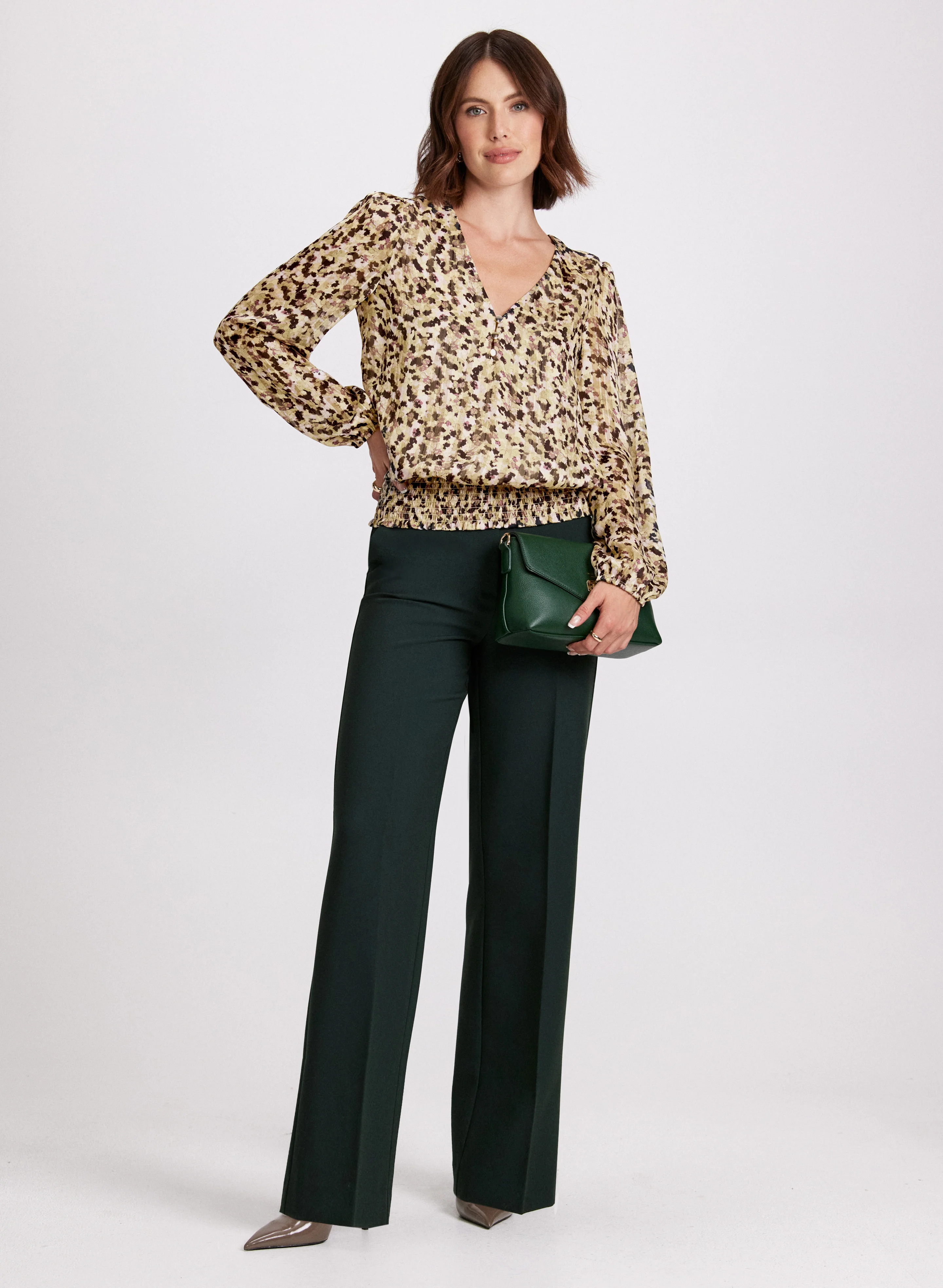 Abstract Print Smocked Waist Blouse - Image 2