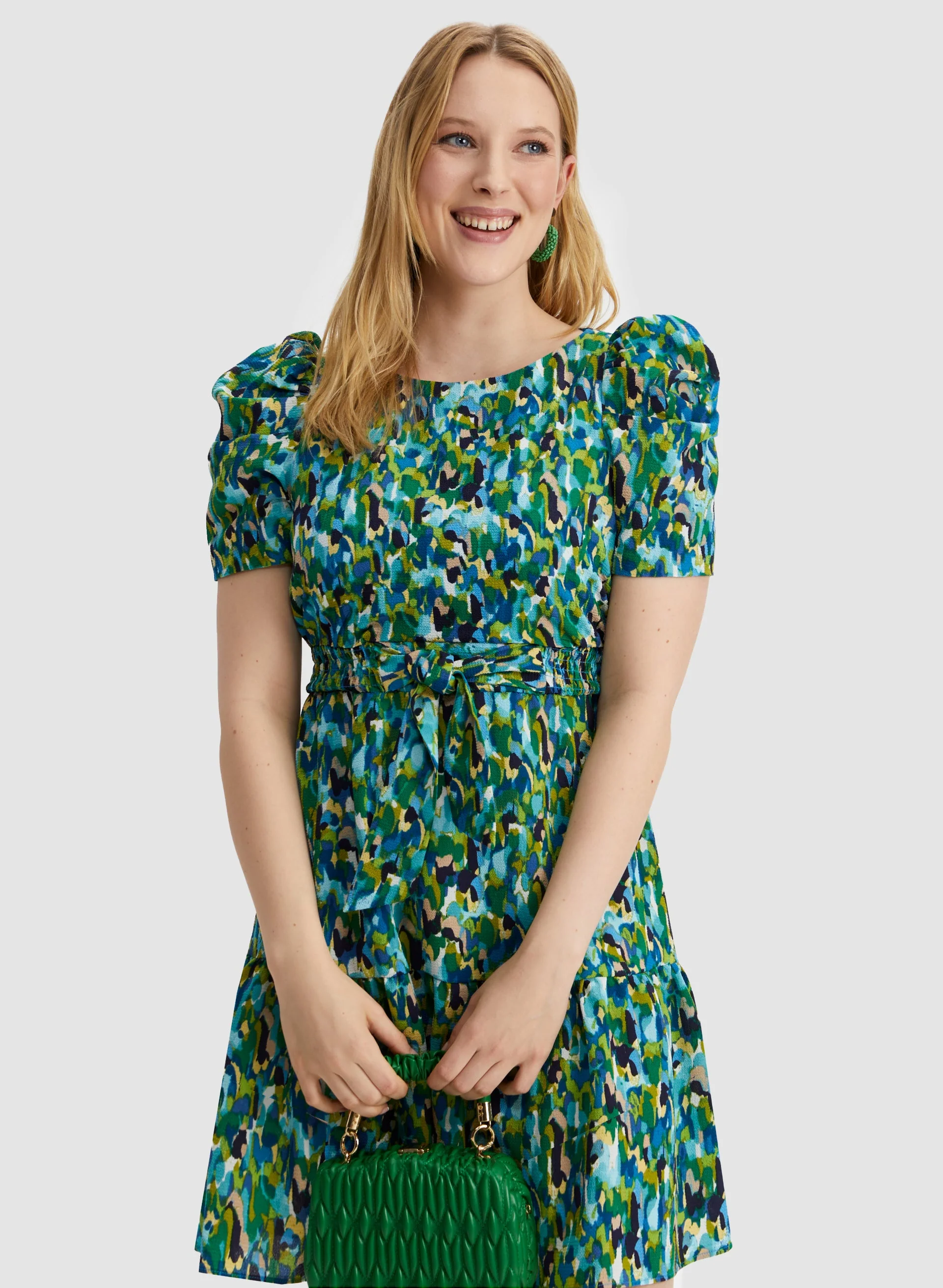 Abstract Print Puff Sleeve Dress - Image 3