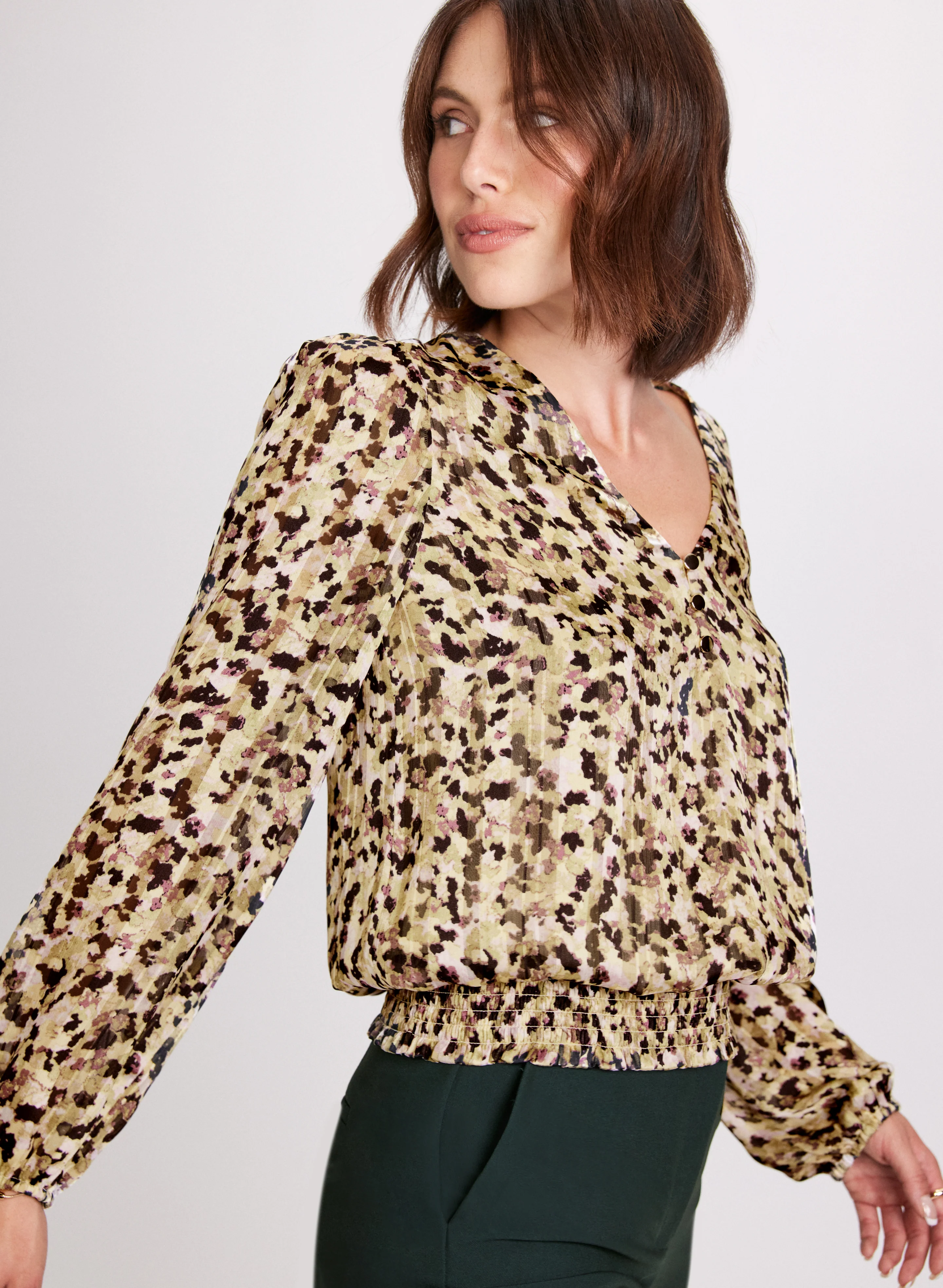 Abstract Print Smocked Waist Blouse - Image 3