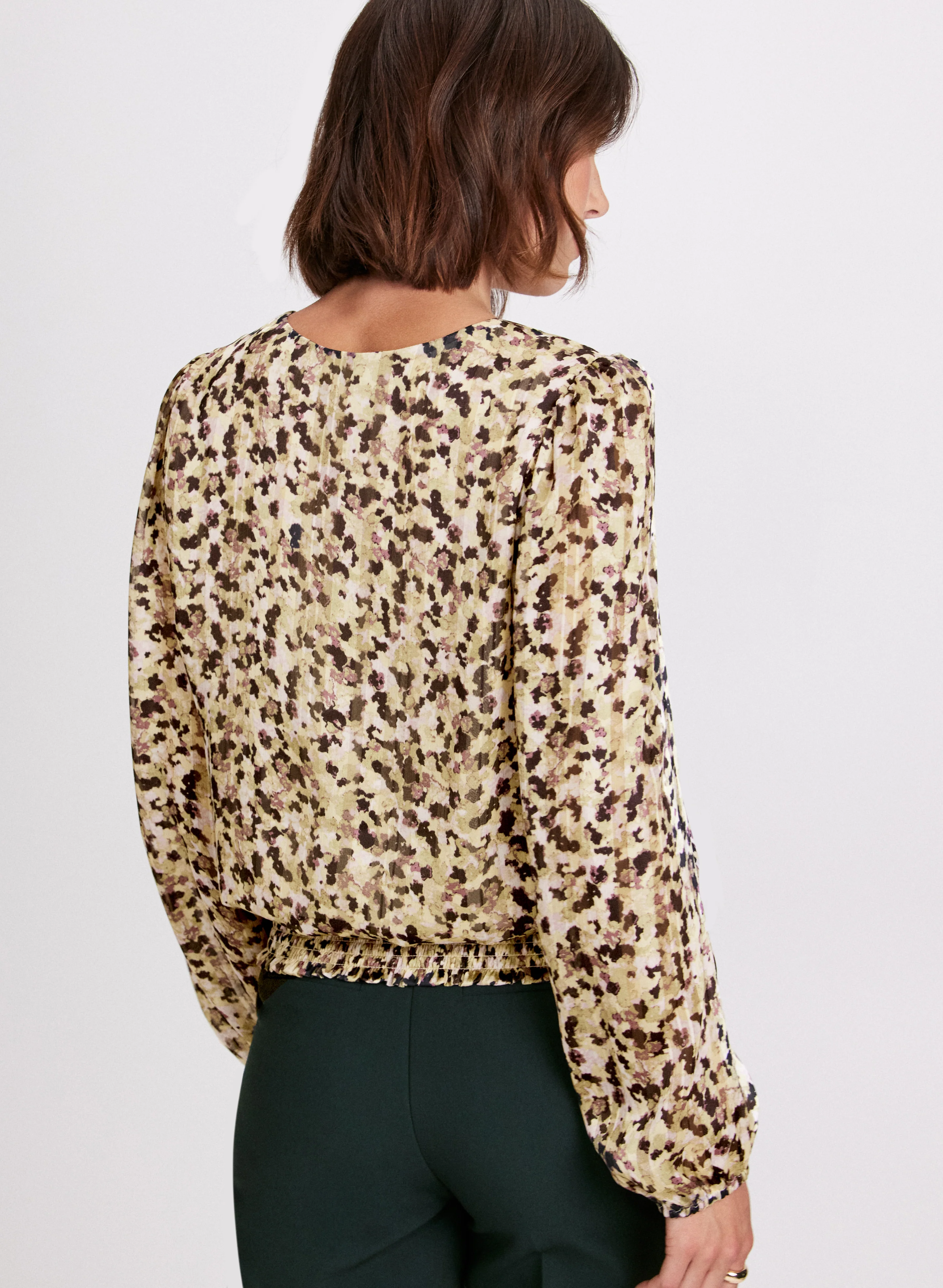 Abstract Print Smocked Waist Blouse - Image 4
