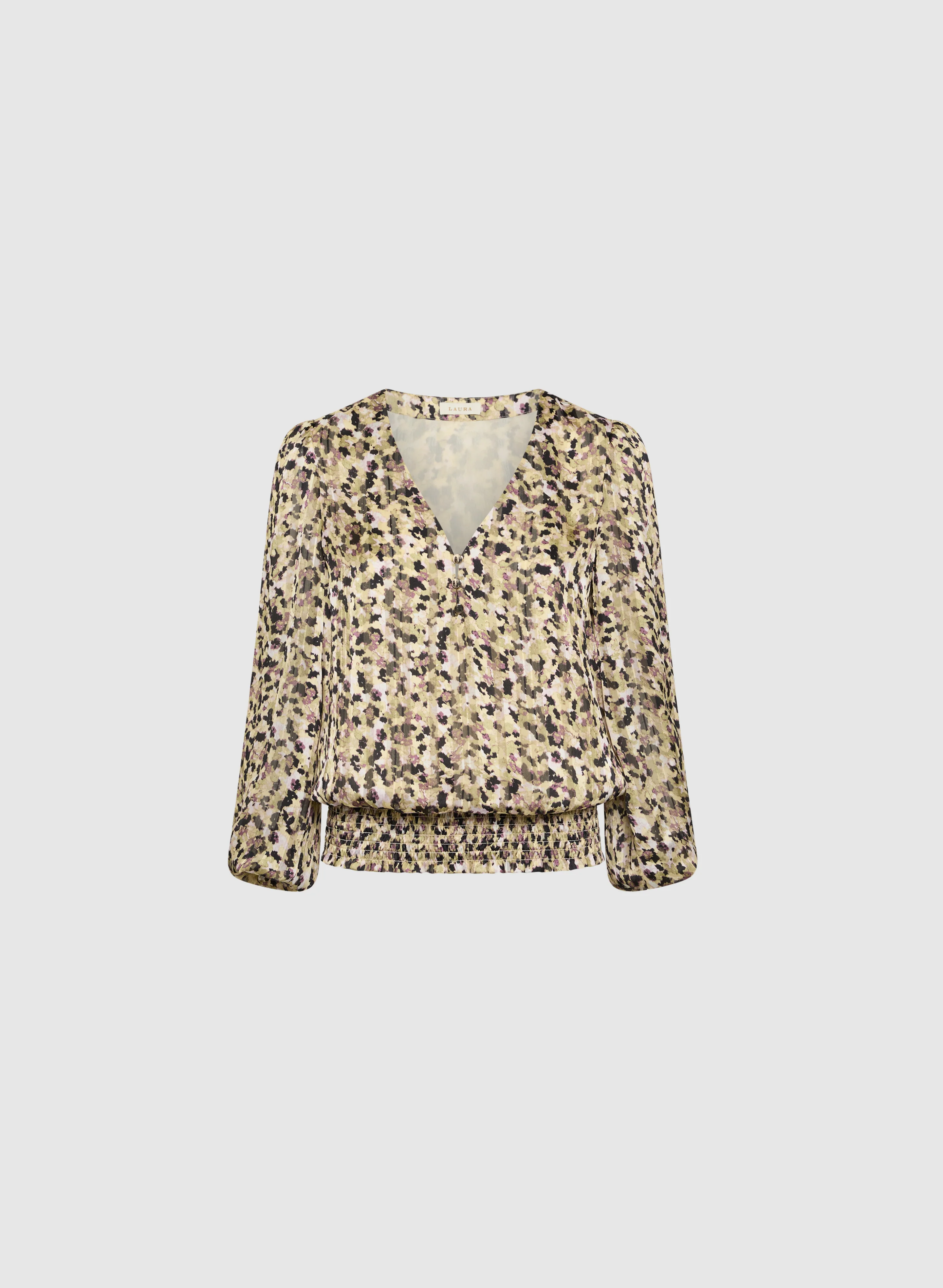Abstract Print Smocked Waist Blouse - Image 5