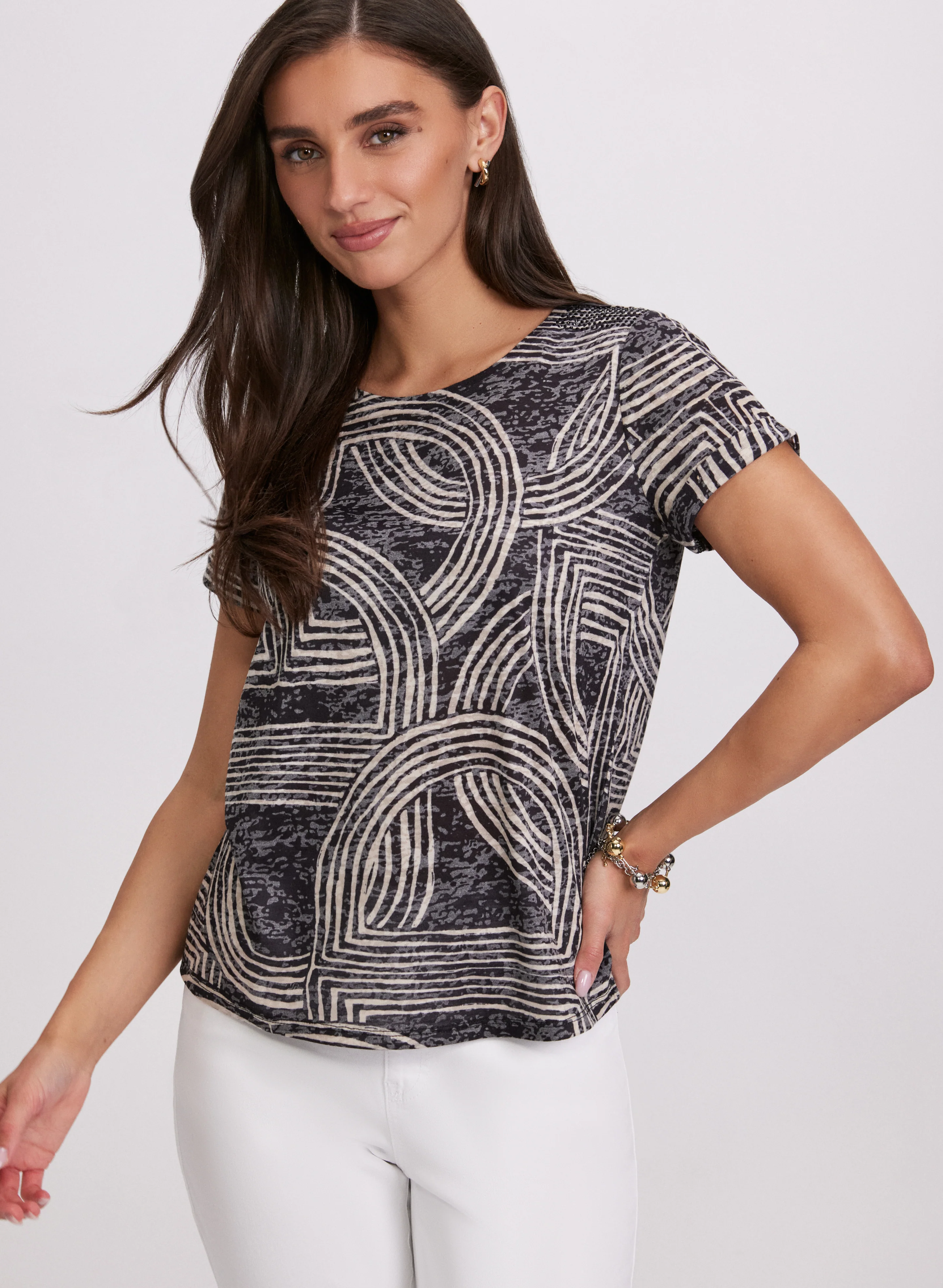 Abstract Striped Print T-Shirt - Image 5