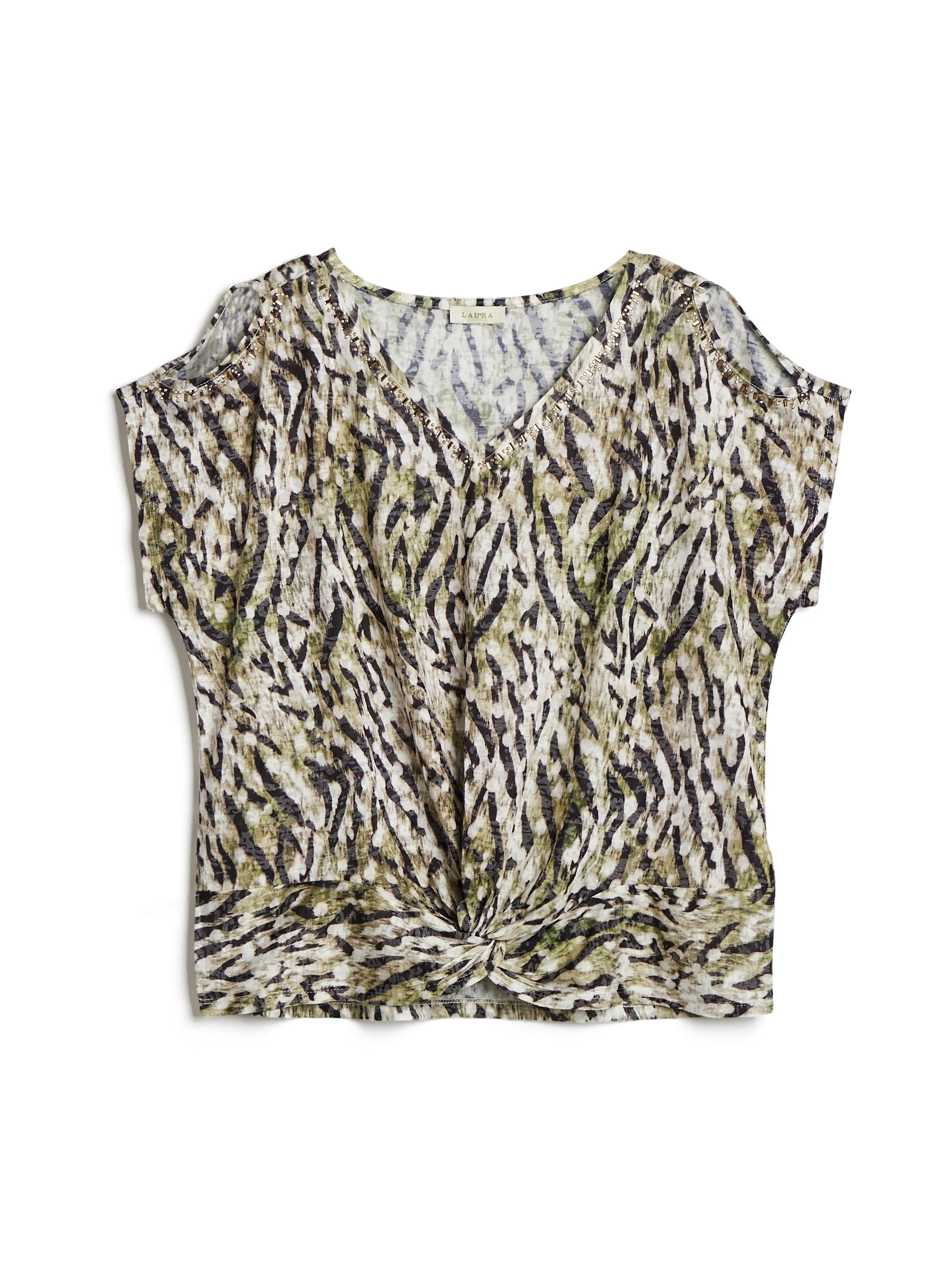 Animal Print Cold Shoulder Tee - Image 5