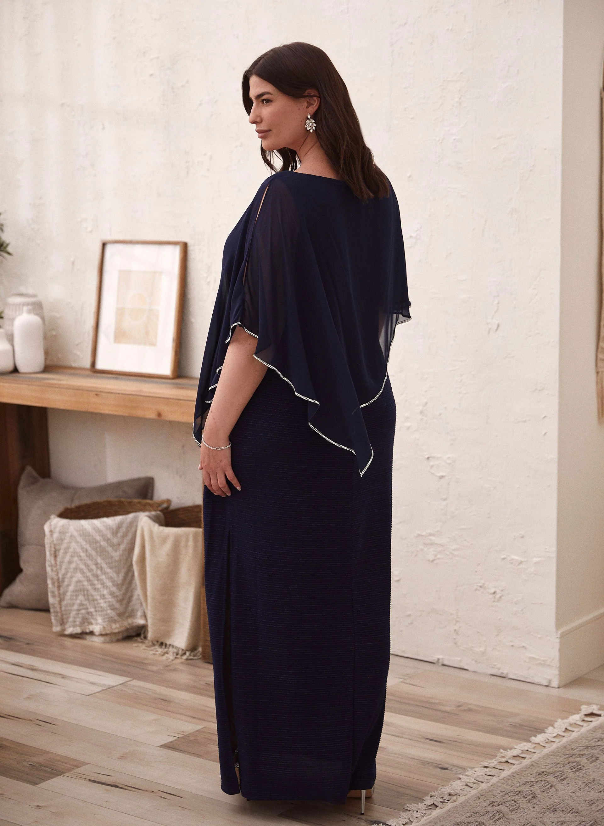 Asymmetric Chiffon Poncho Maxi Dress - Image 3