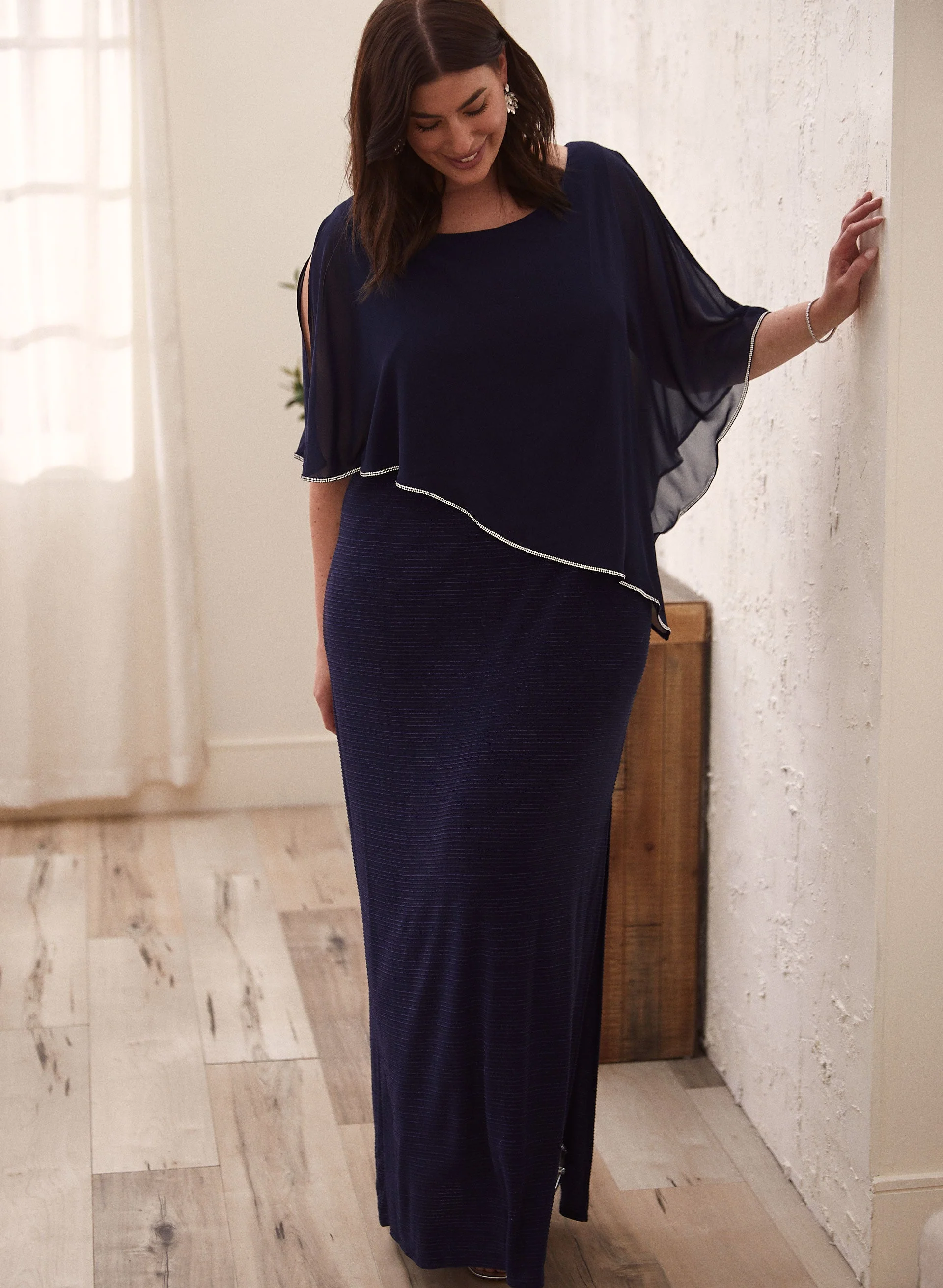 Asymmetric Chiffon Poncho Maxi Dress - Image 4