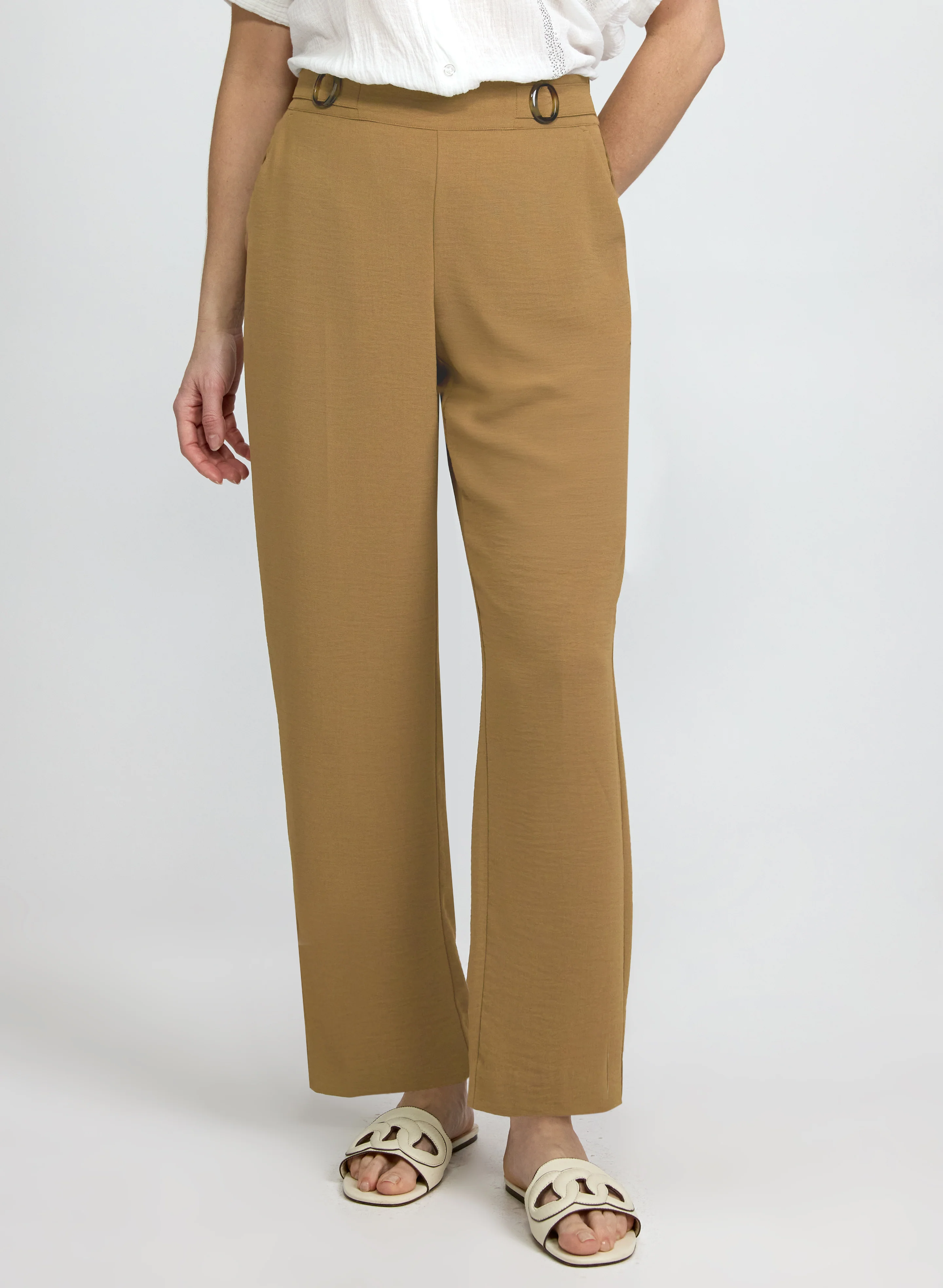 Ava Crinkle Straight-Leg Pants