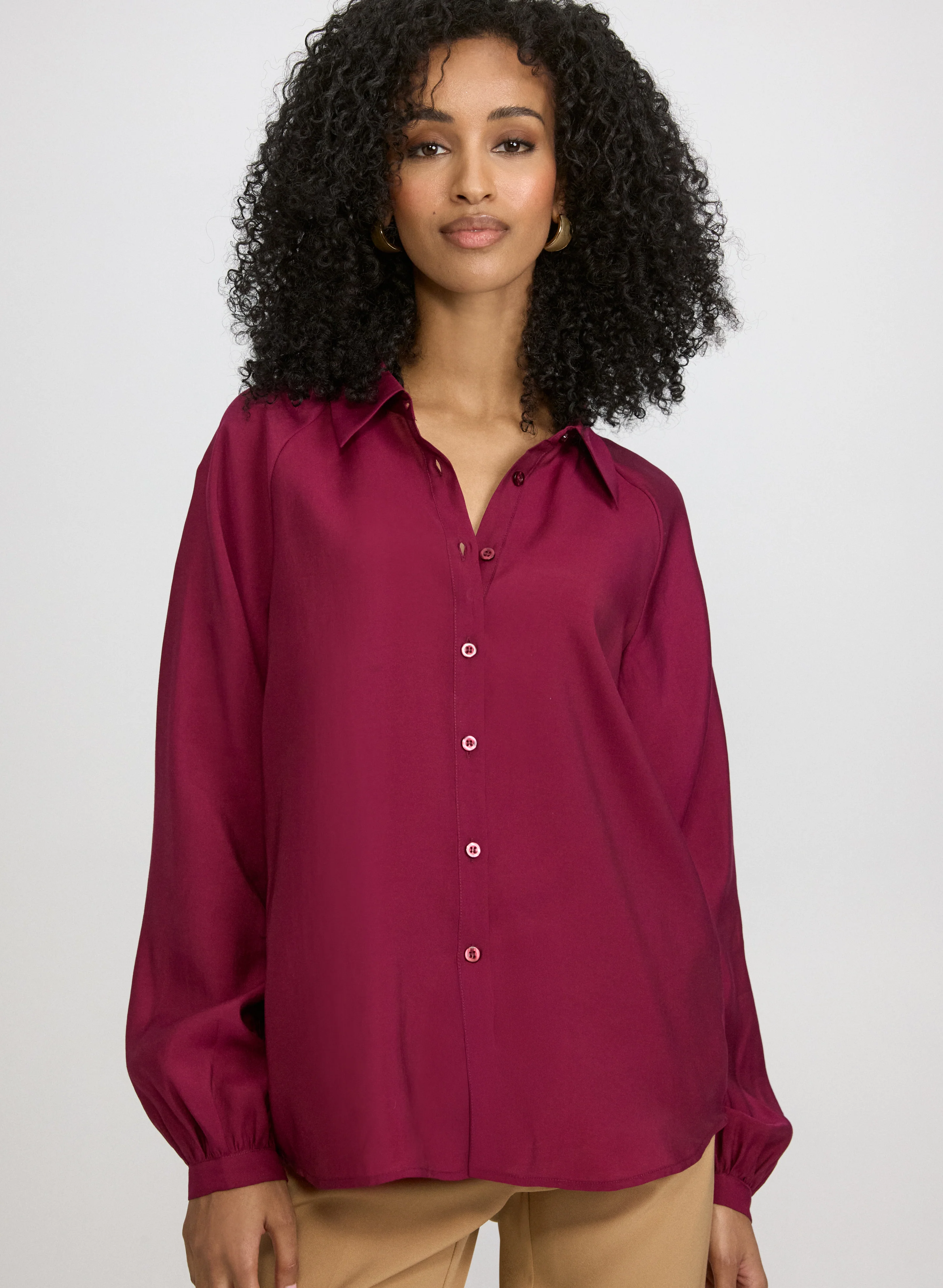 Balloon Sleeve Button-Down Blouse - Image 4