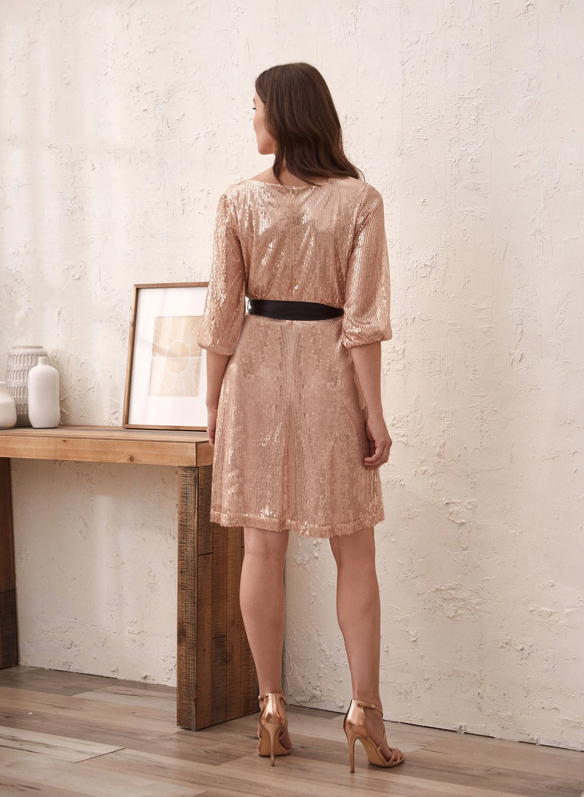 Balloon Sleeve Sequin Dress - Image 3
