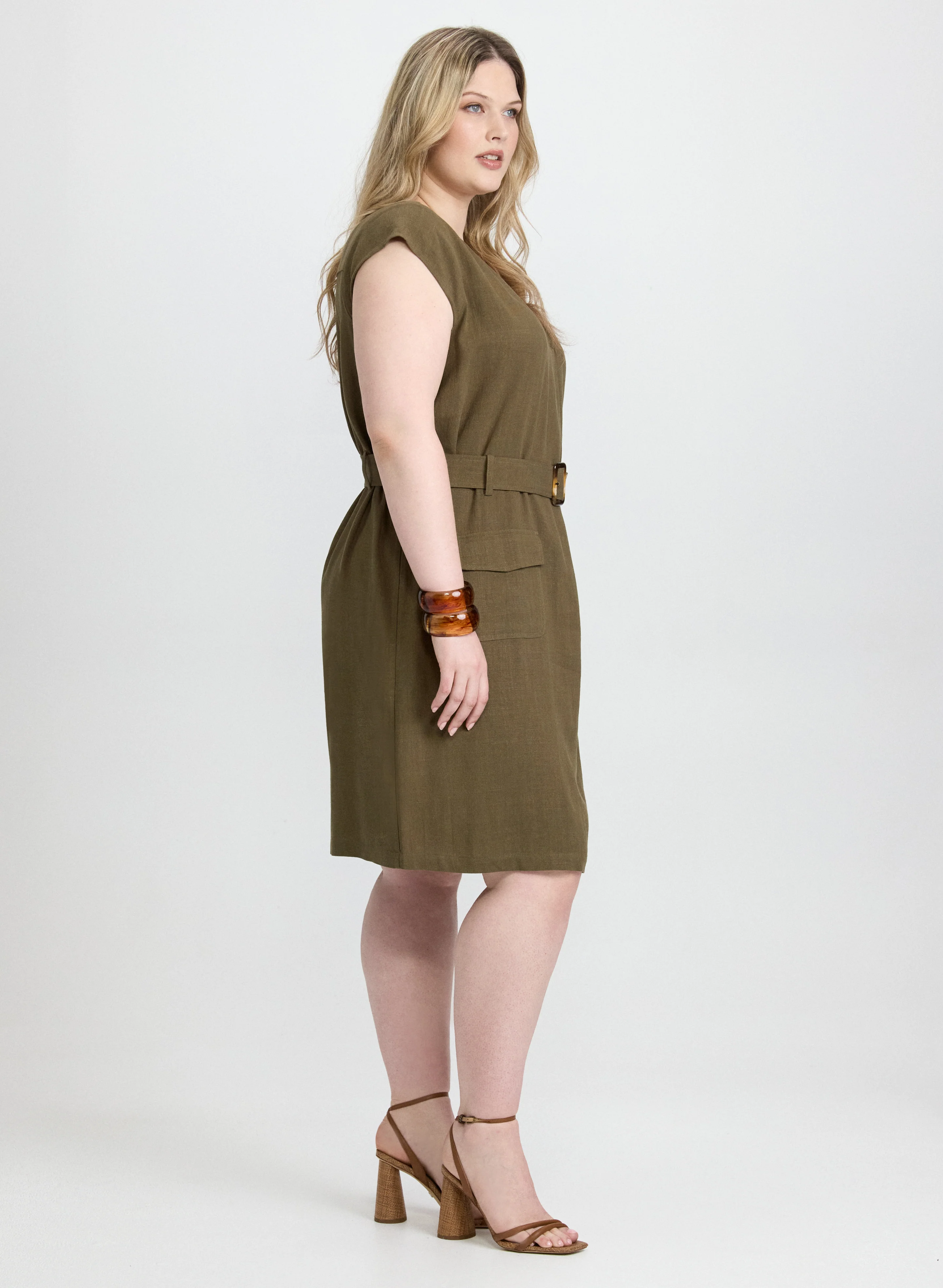 Belted Stretch Linen-Blend Dress - Image 2