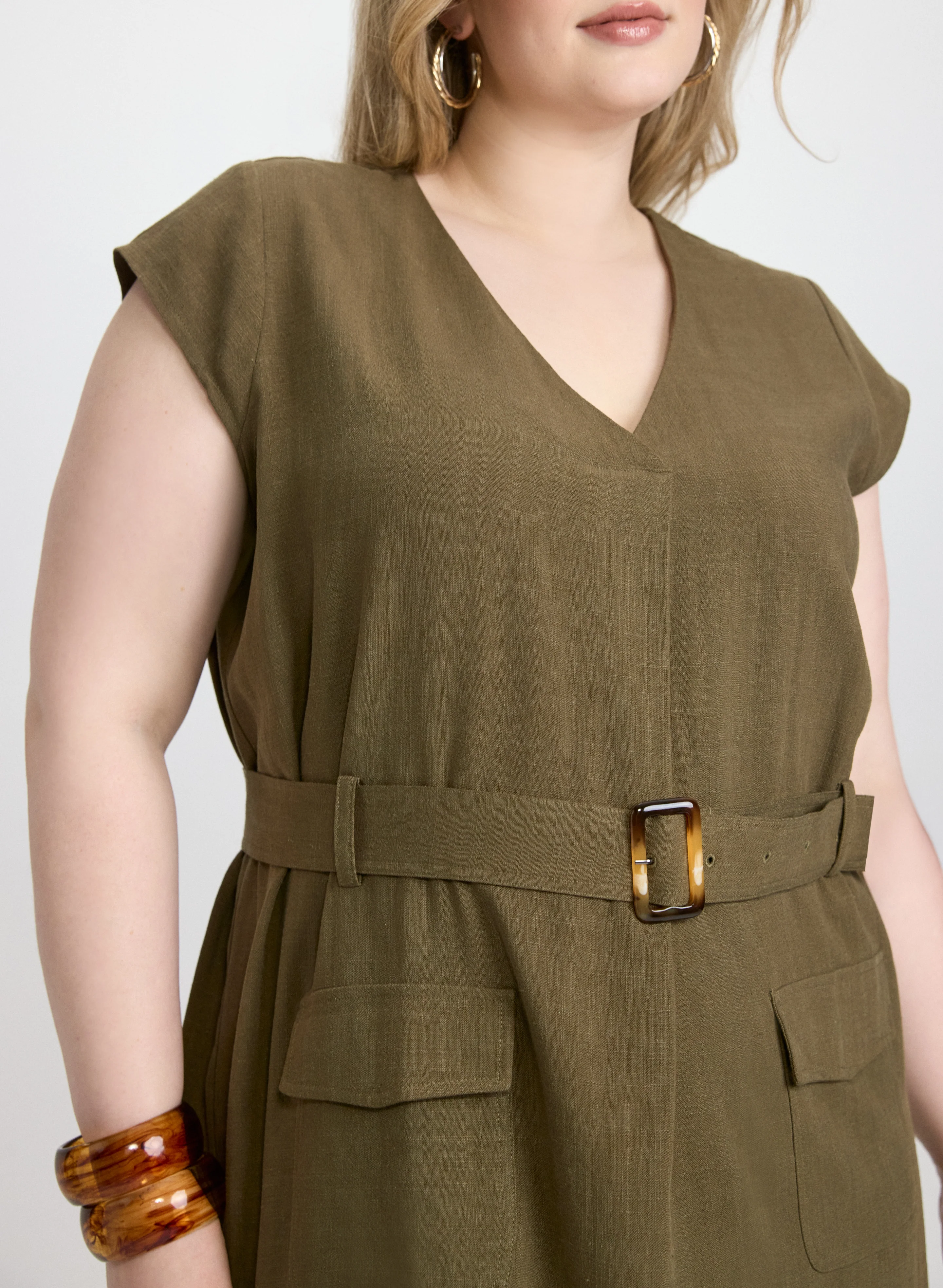 Belted Stretch Linen-Blend Dress - Image 3