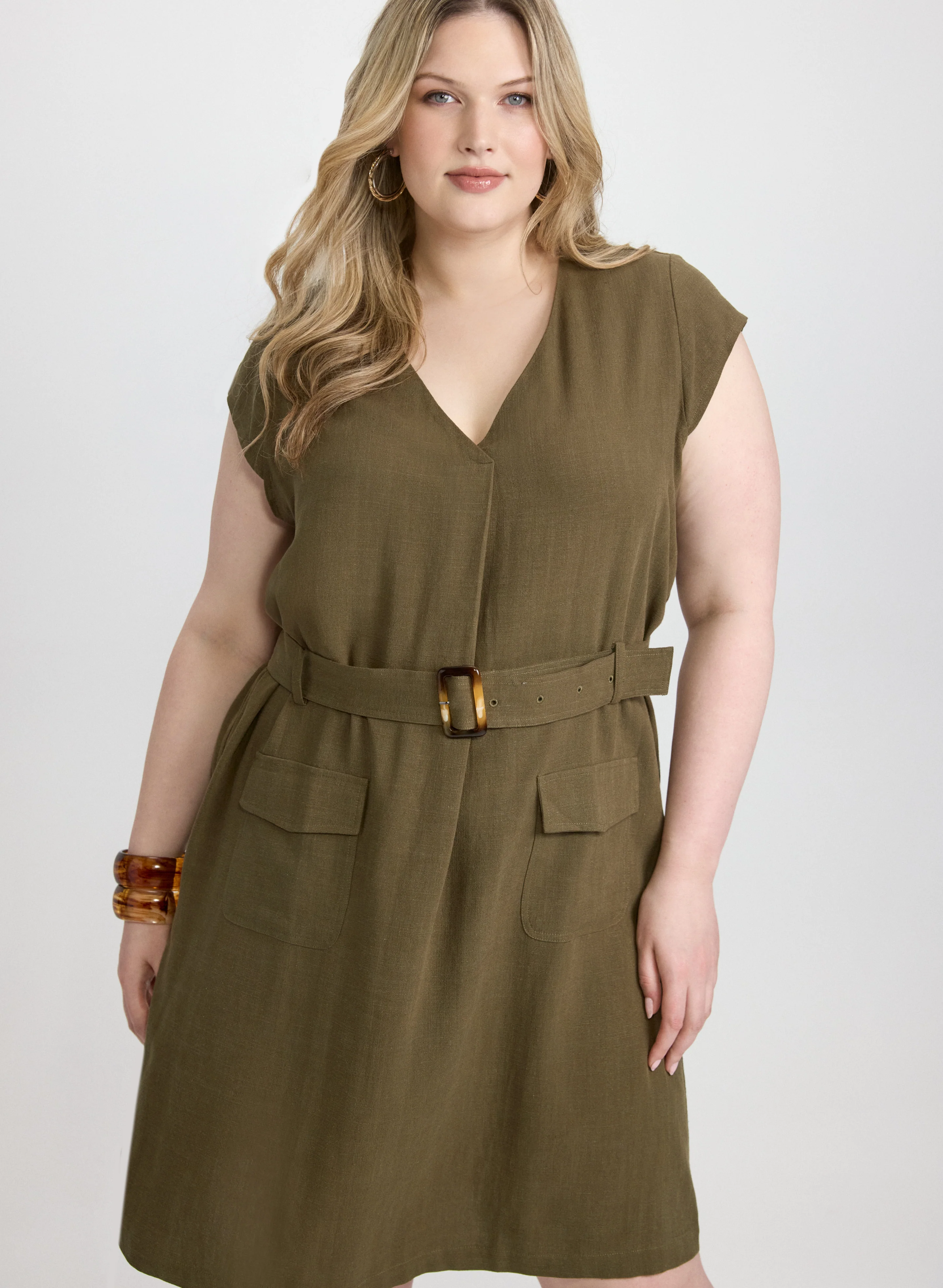 Belted Stretch Linen-Blend Dress - Image 5