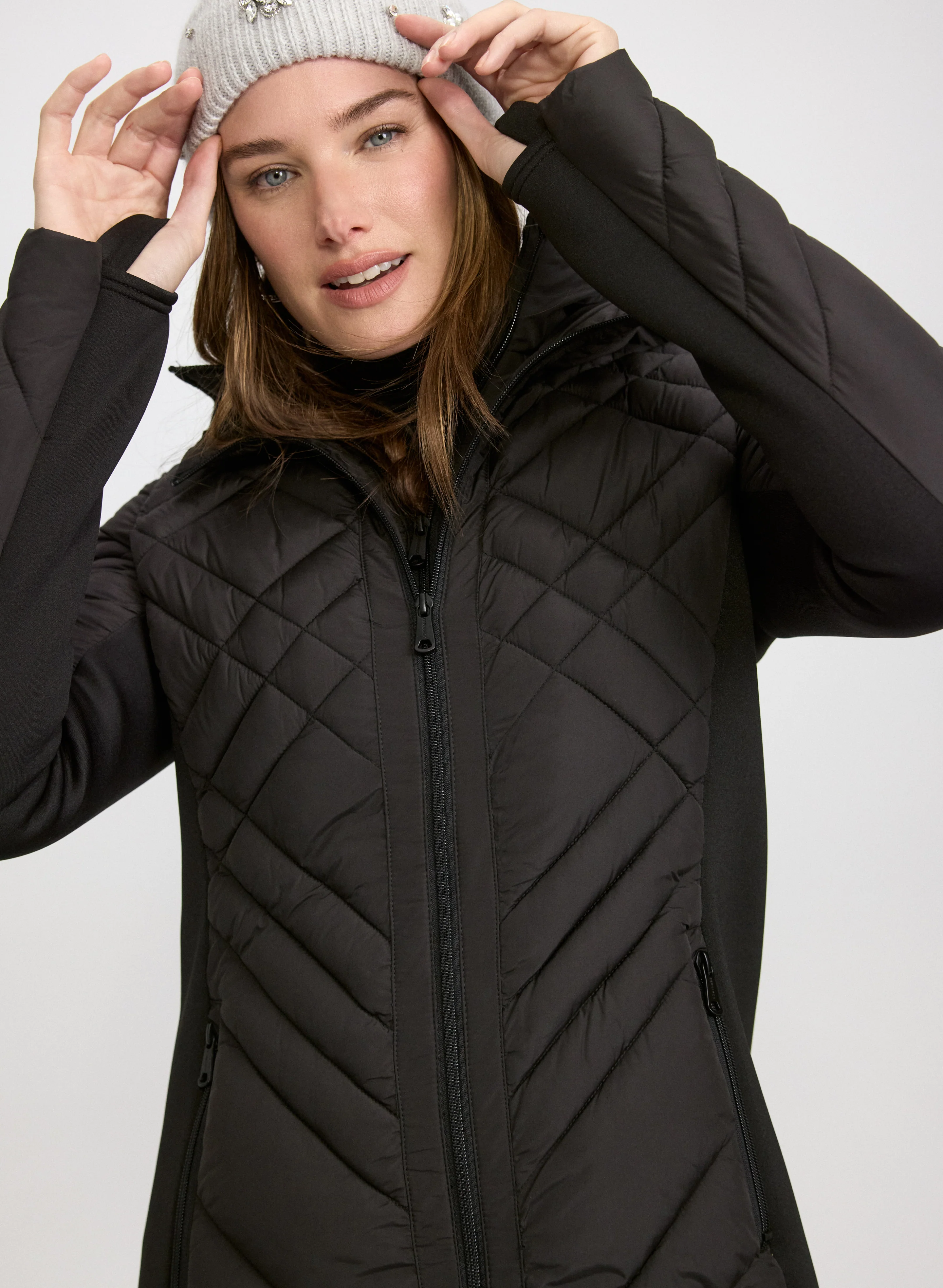 Bernardo - Quilted Scuba Detail Coat - Image 5