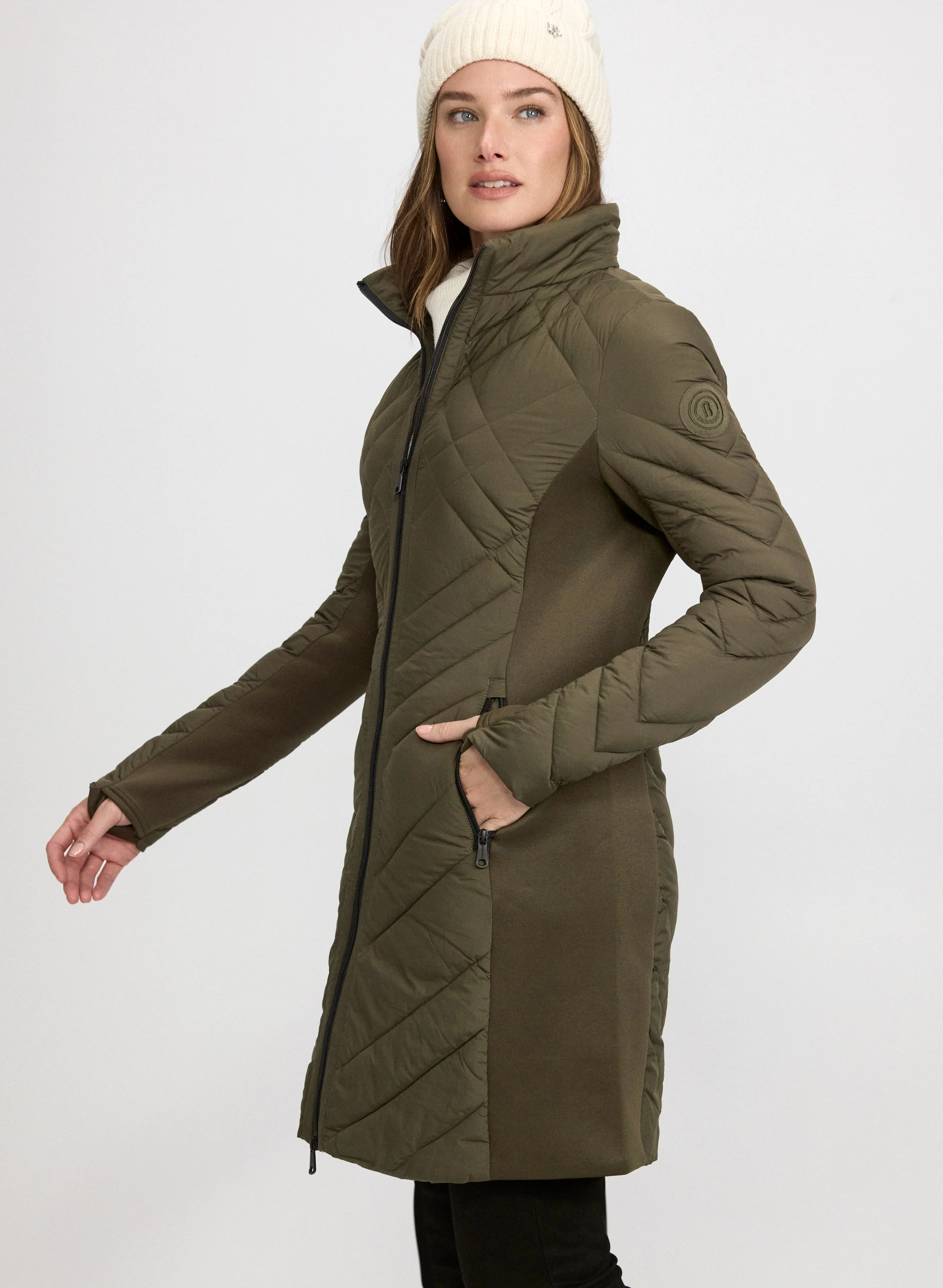 Bernardo - Quilted Scuba Detail Coat - Image 3