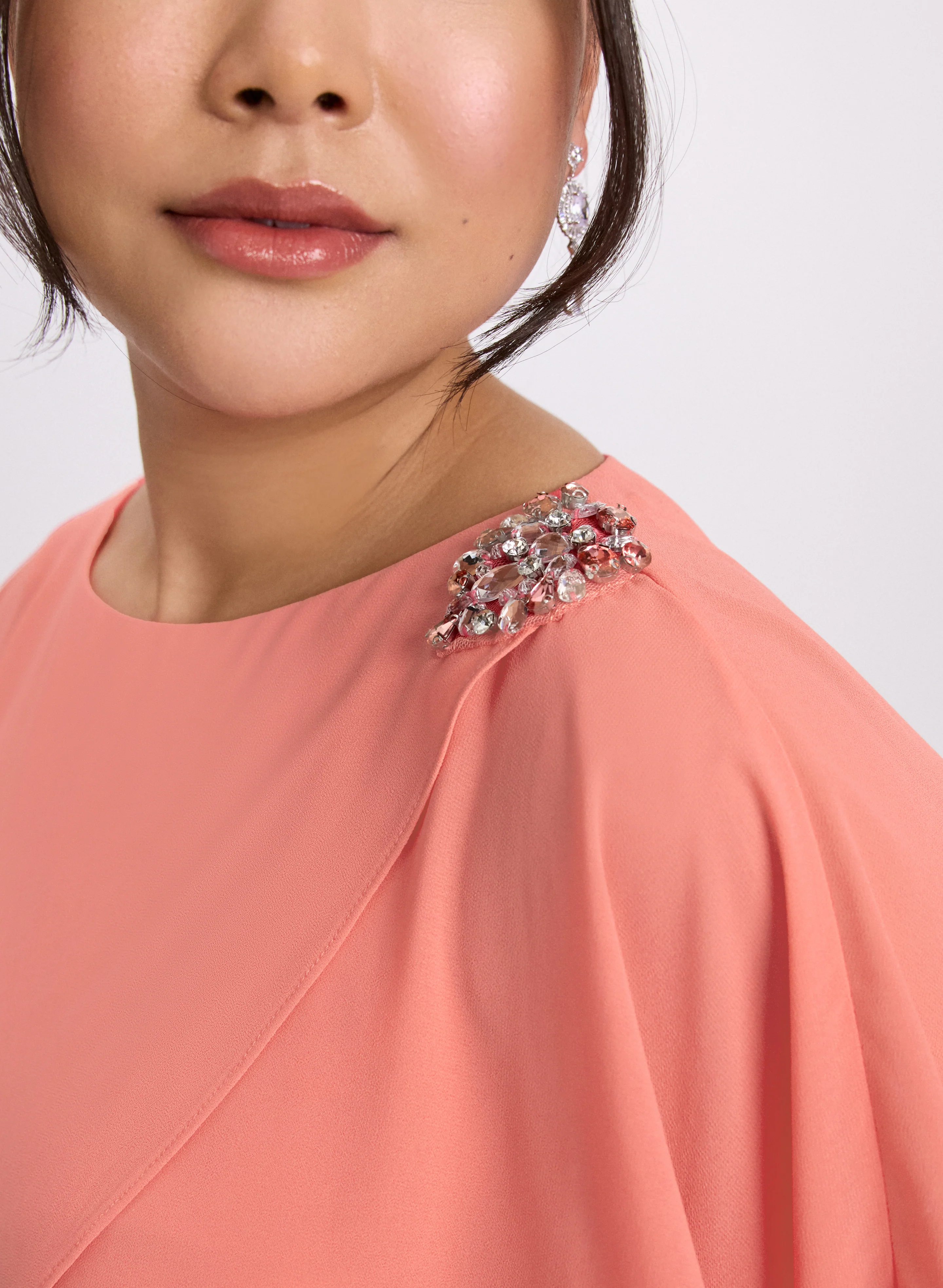 Brooch Embellished Capelet Dress - Image 4