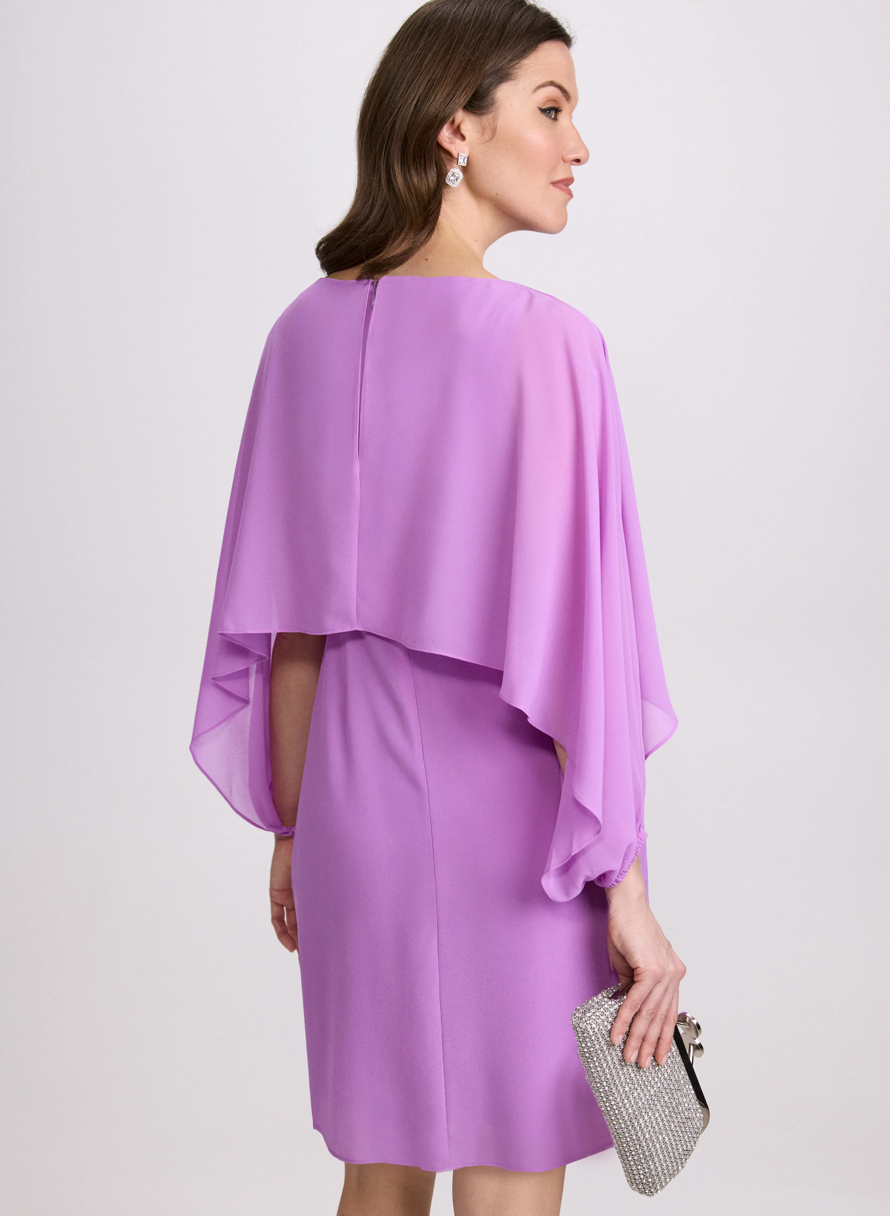 Brooch Embellished Capelet Dress - Image 4