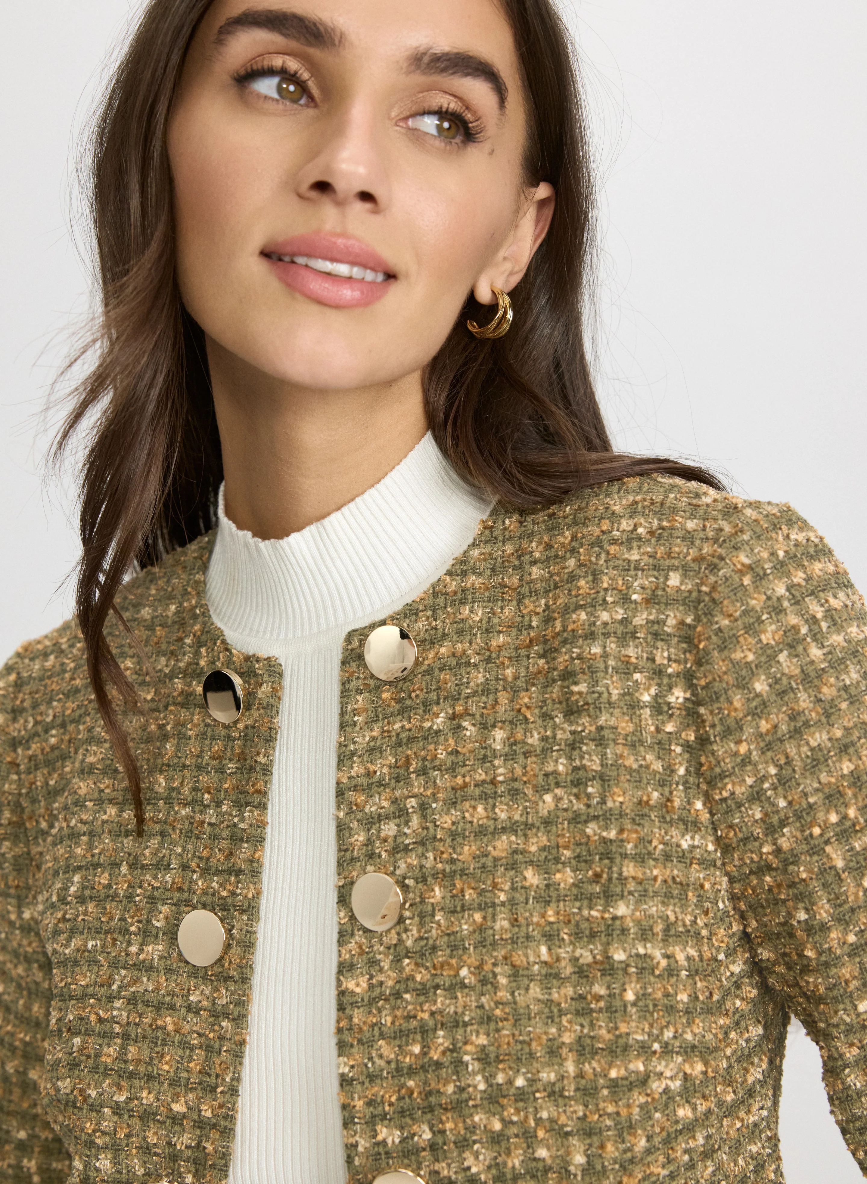 Button Detail Bouclé Jacket - Image 5