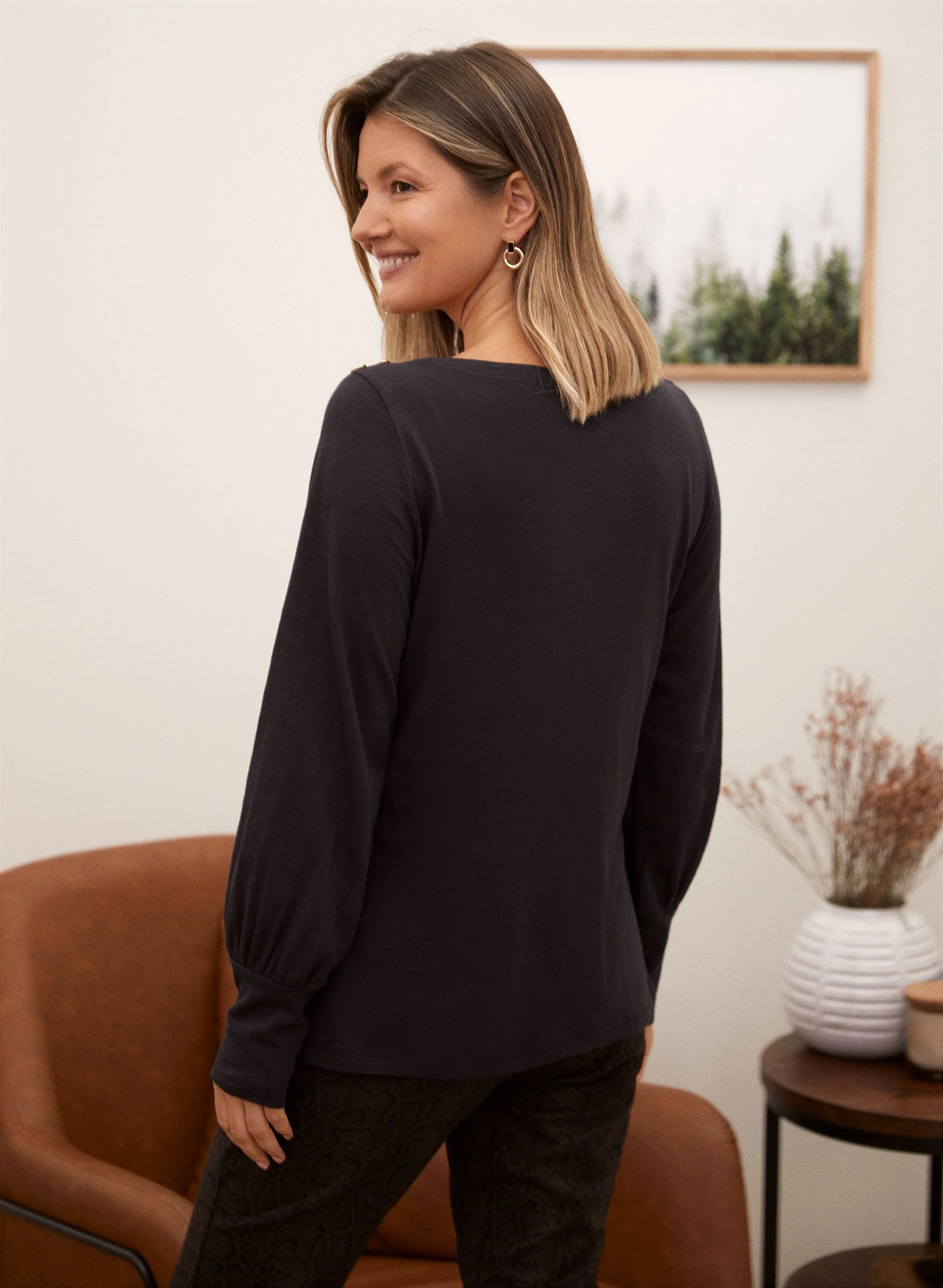 Button Detail Cotton Modal Top - Image 4