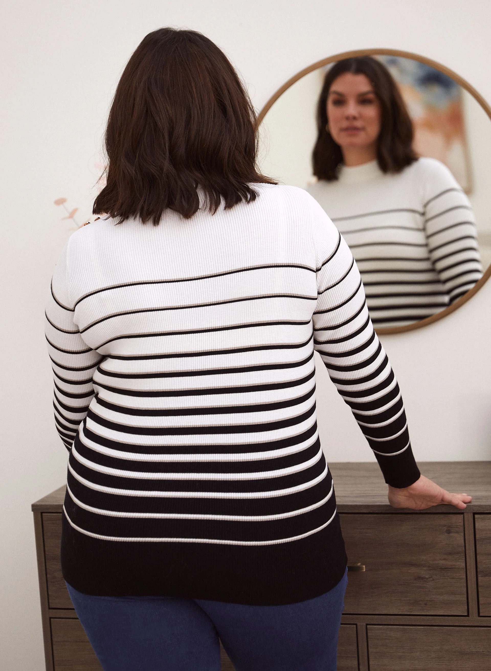 Button Detail Stripe Print Sweater - Image 2