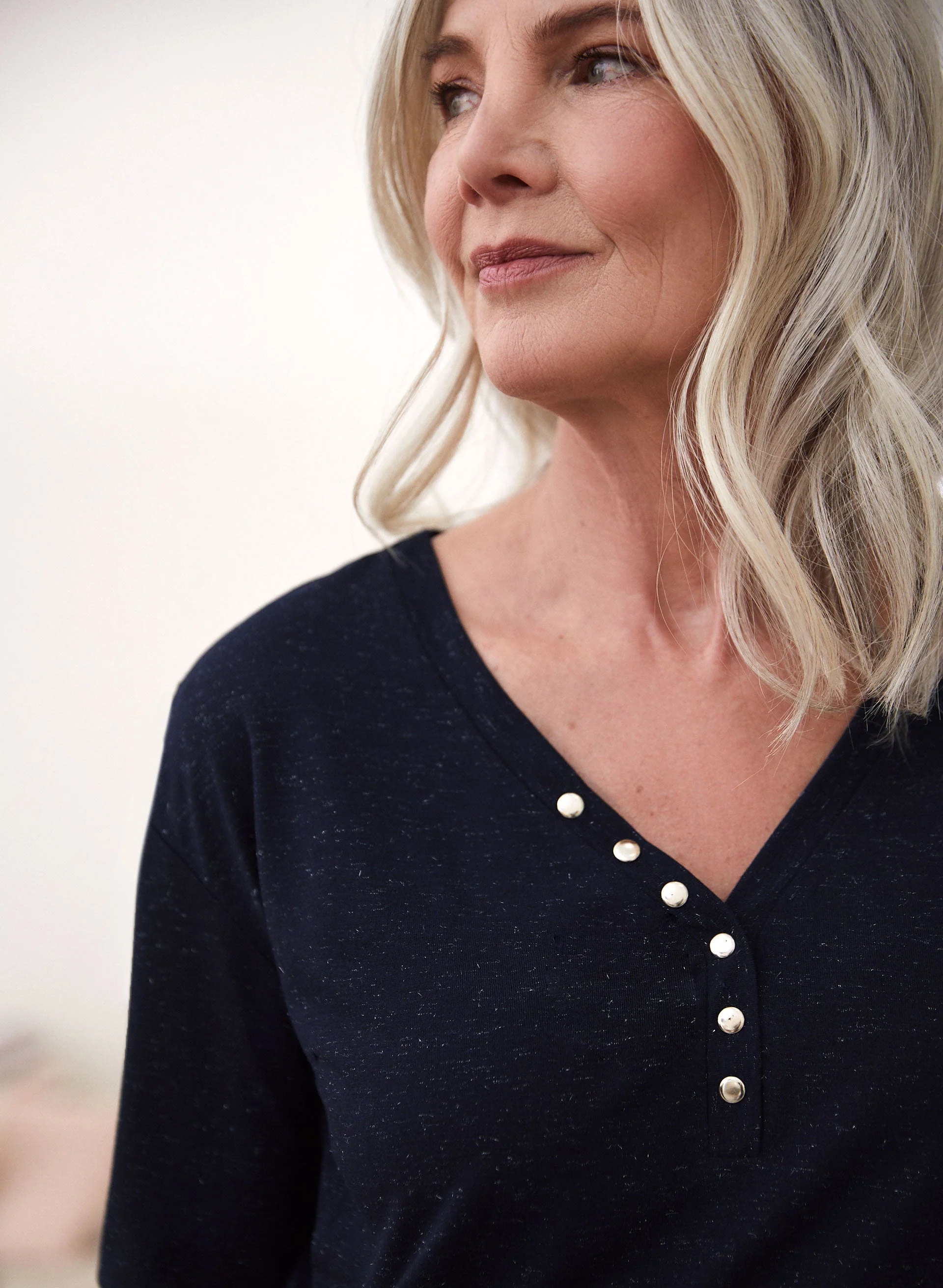 Button Detail V-Neck Top - Image 2