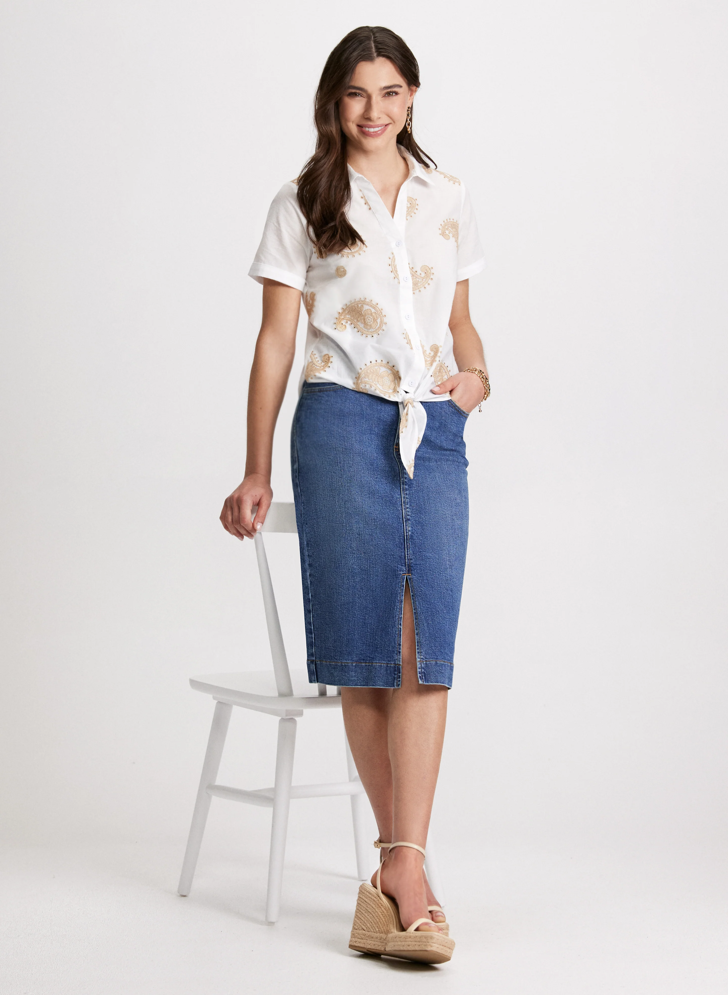 Button Down Paisley Embroidery Blouse - Image 3