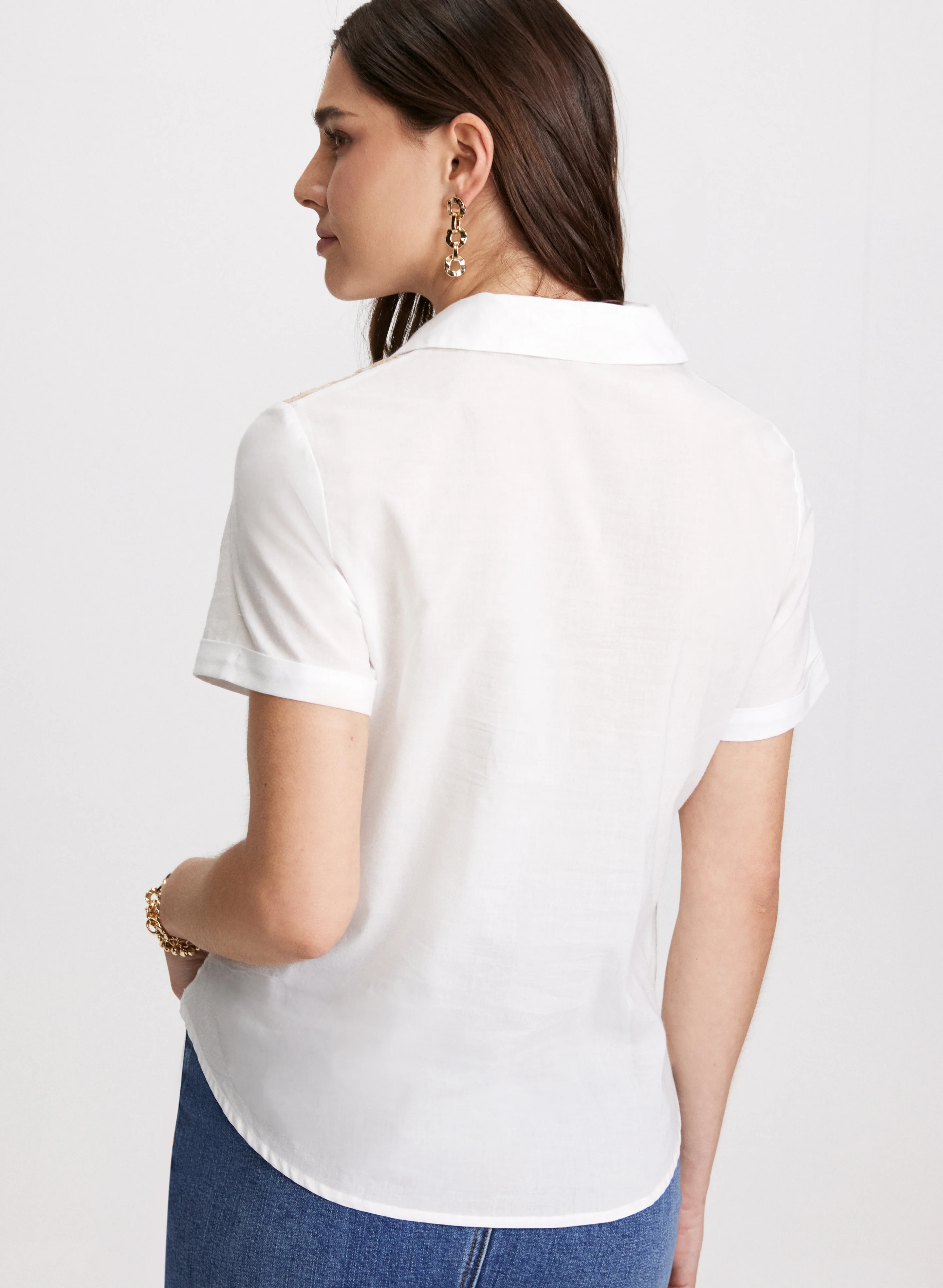 Button Down Paisley Embroidery Blouse - Image 4