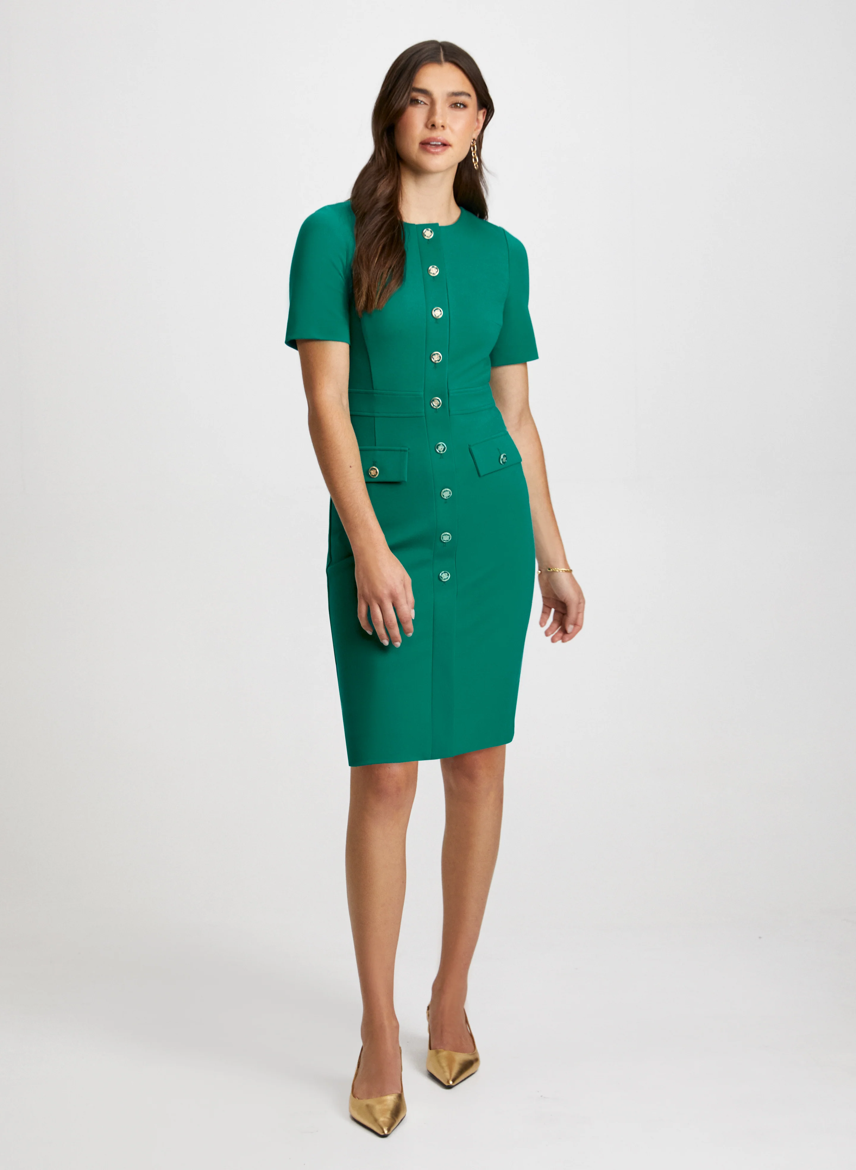 Button Front Dress & Braided Cuff Bracelet - Image 2