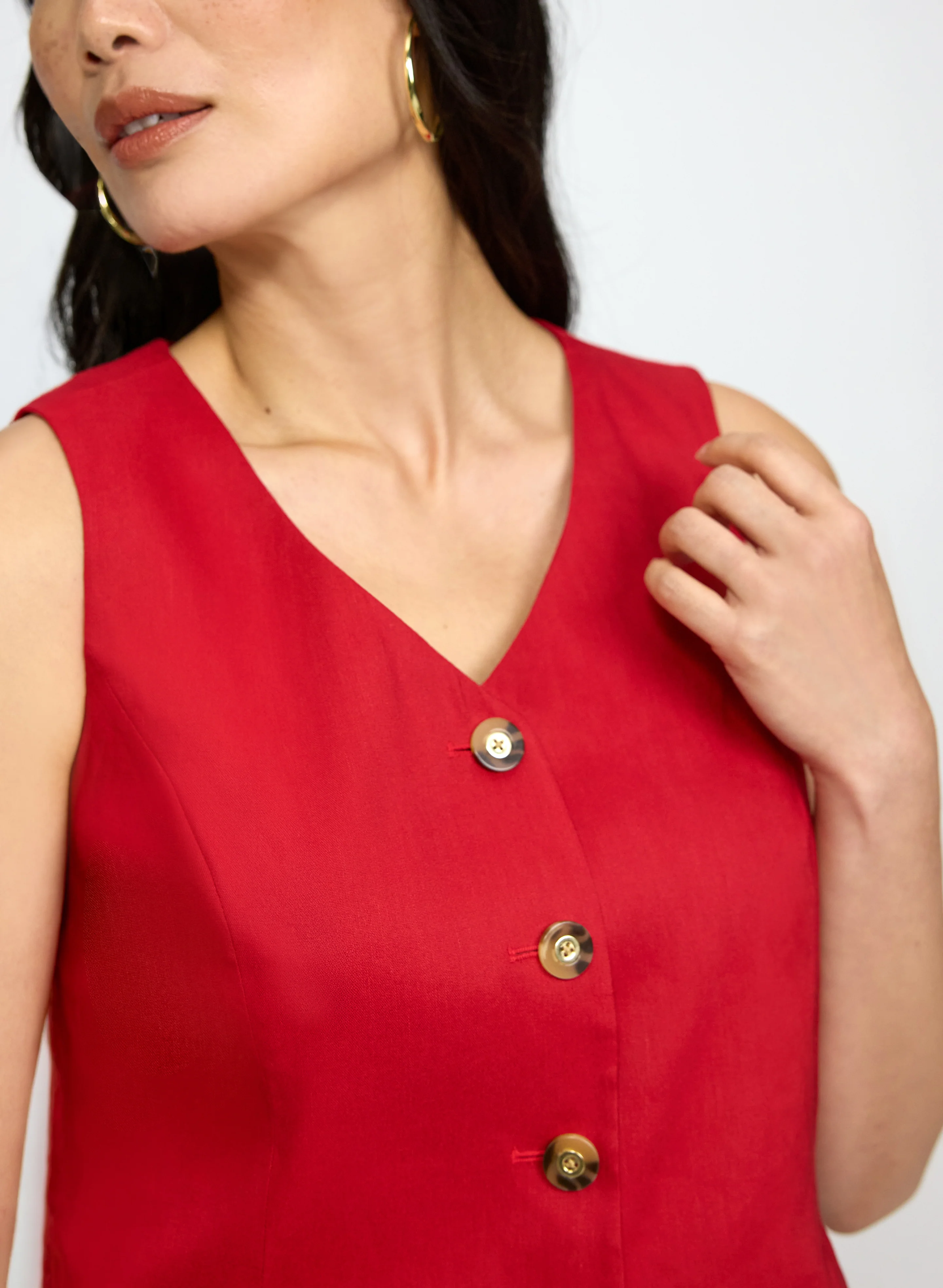 Button Linen-Blend Vest - Image 3