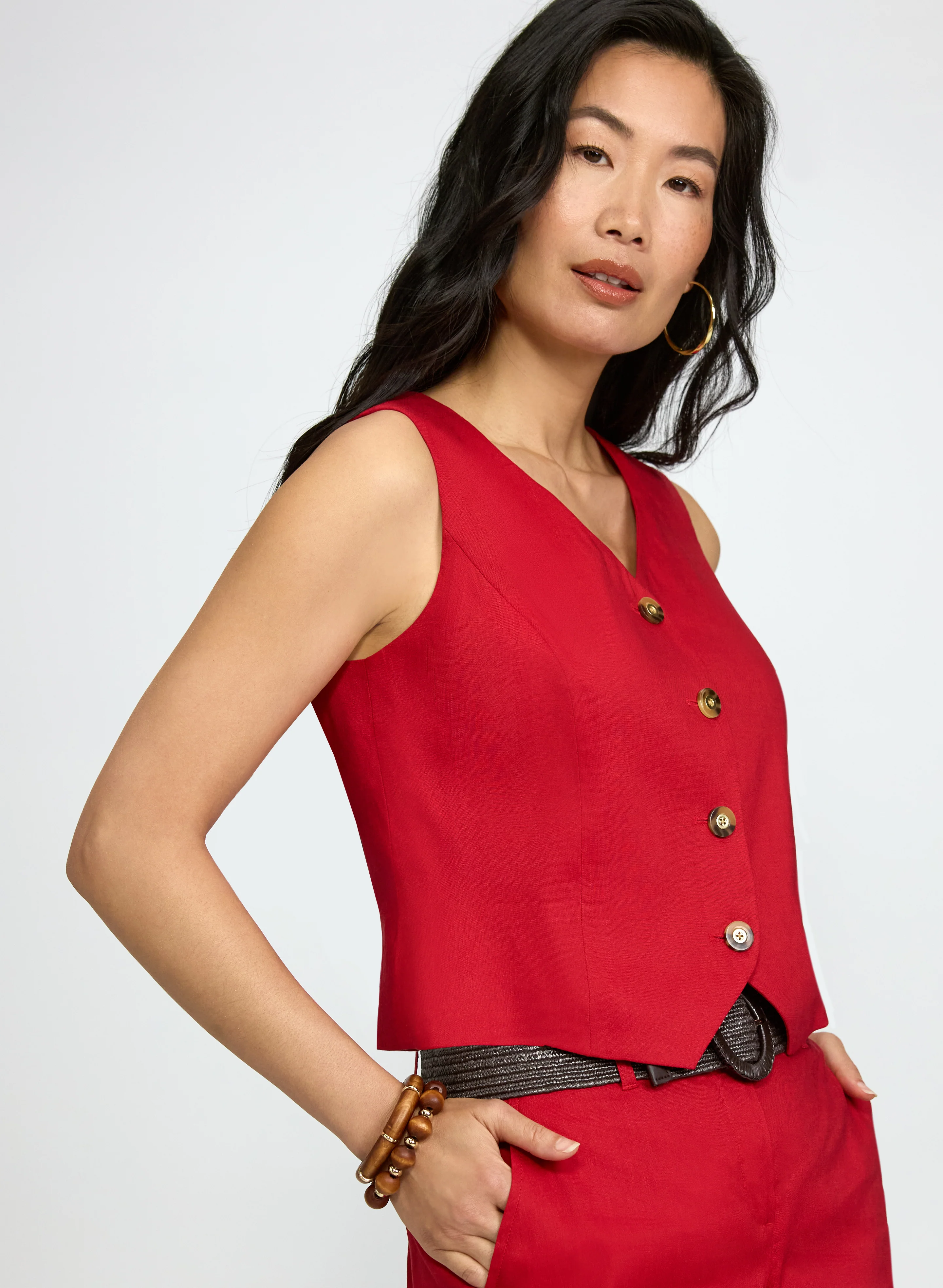 Button Linen-Blend Vest - Image 8