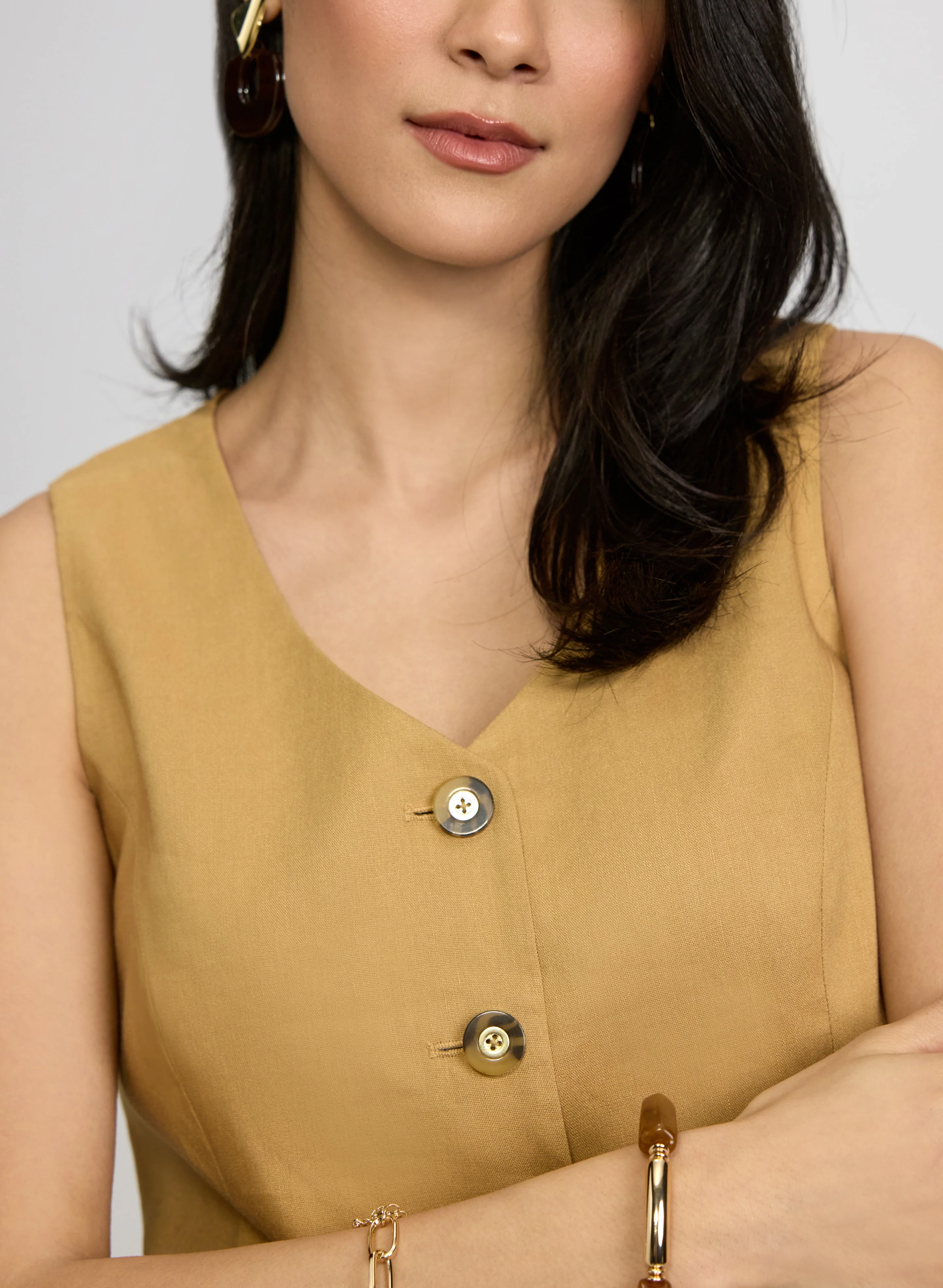 Button Linen-Blend Vest - Image 5