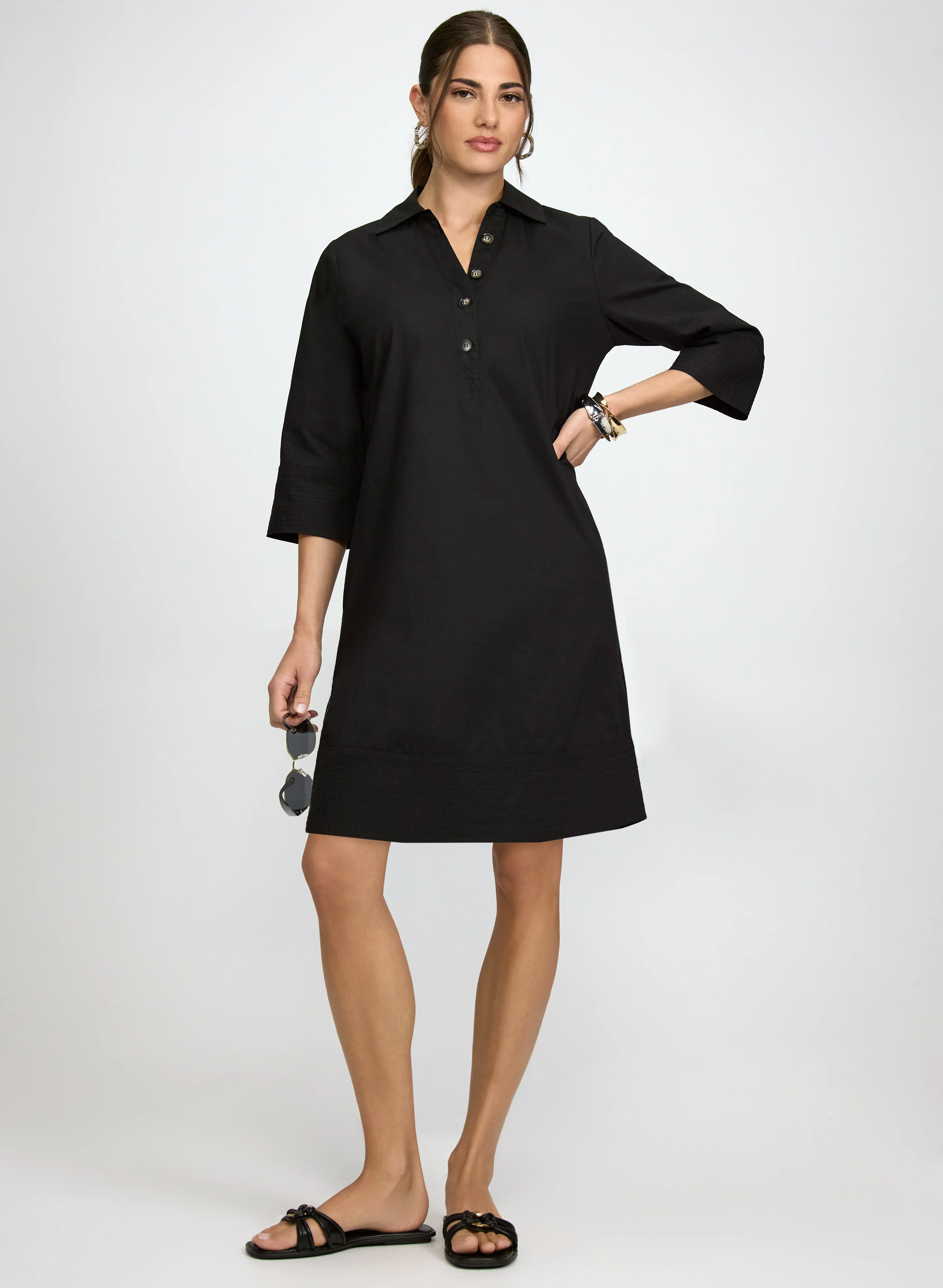 Buttoned Cotton-Blend Dress