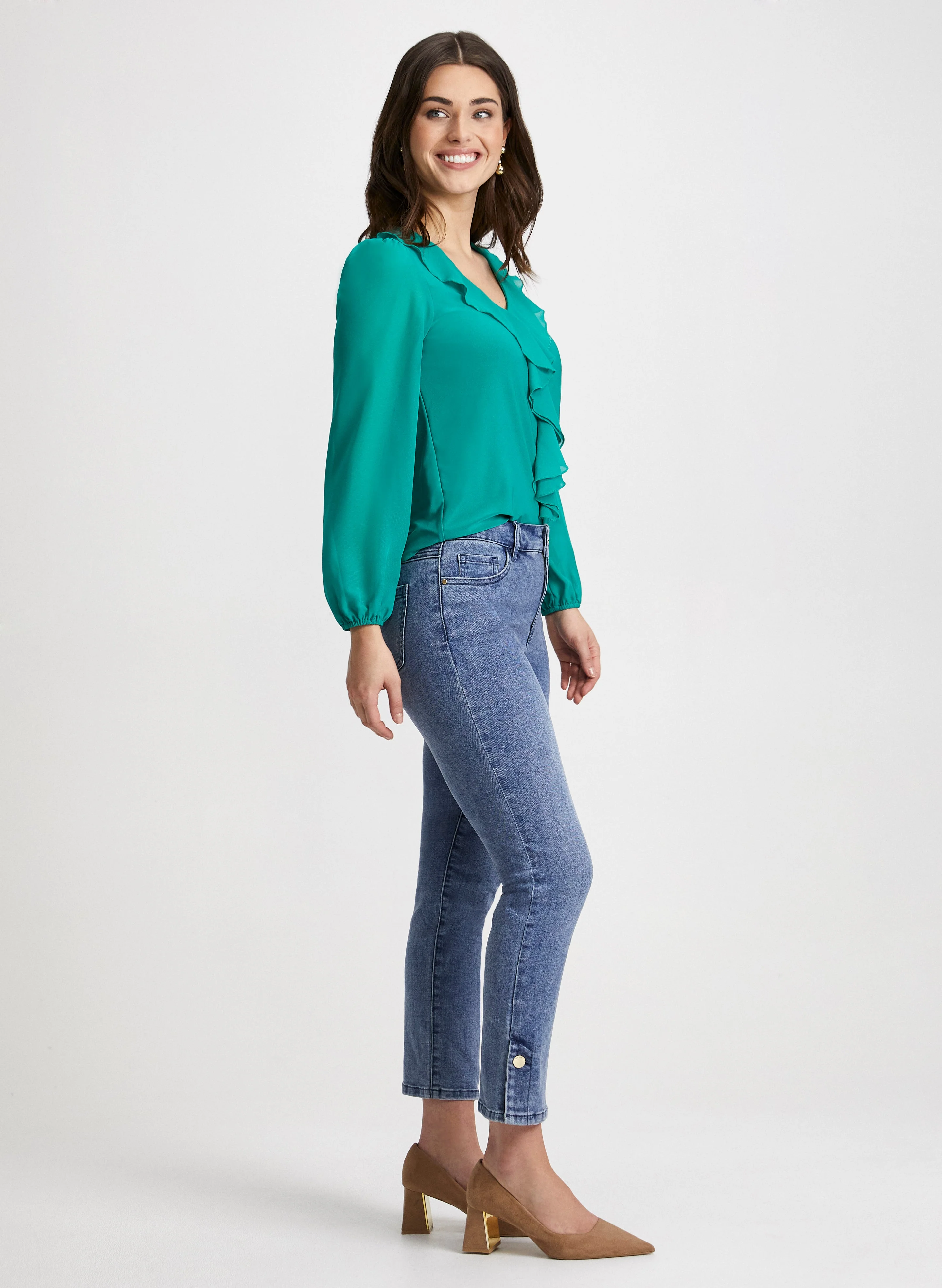 Button Hem Straight Leg Jeans - Image 5