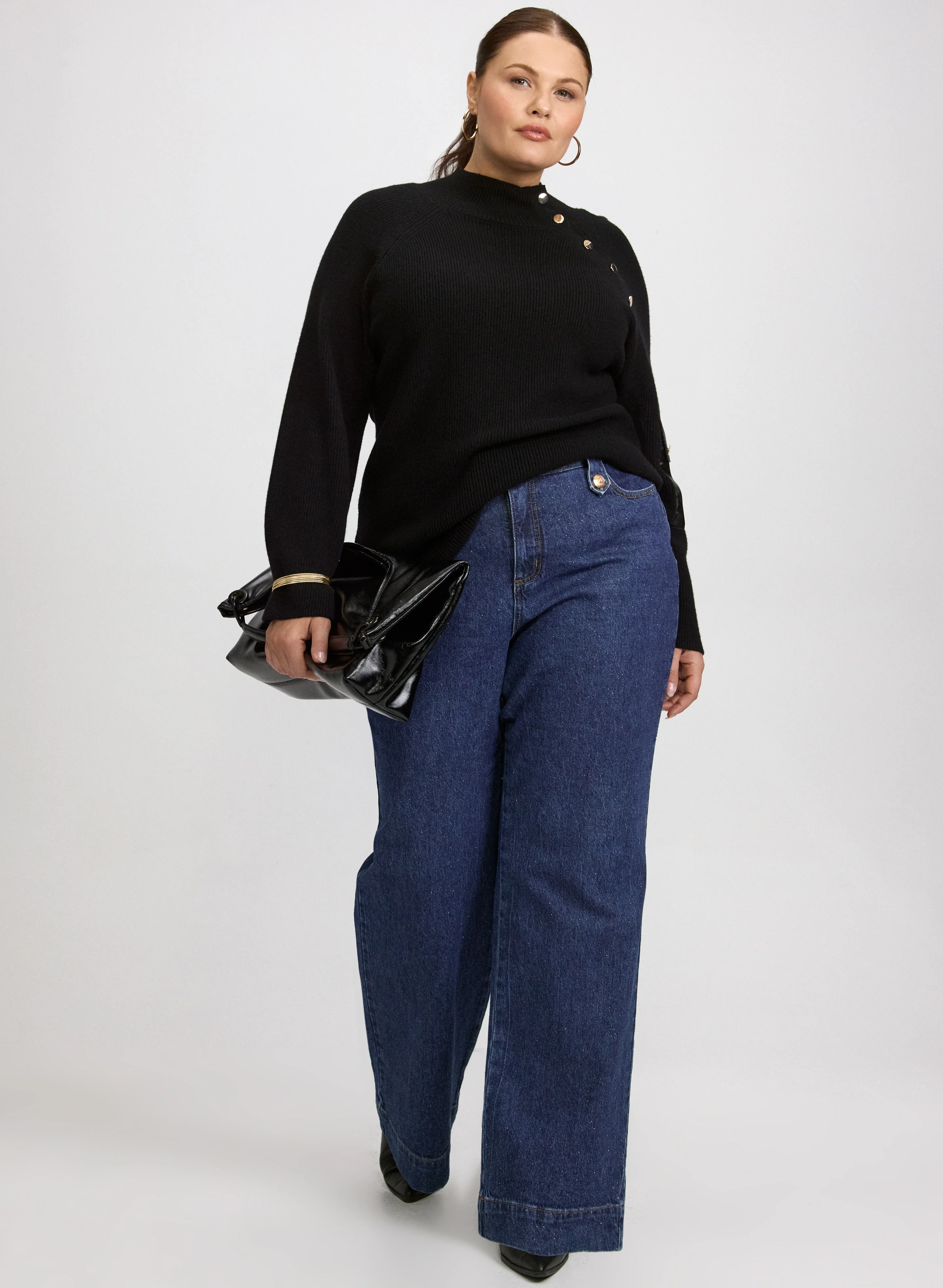 Buttoned Mock Neck Sweater - Image 3