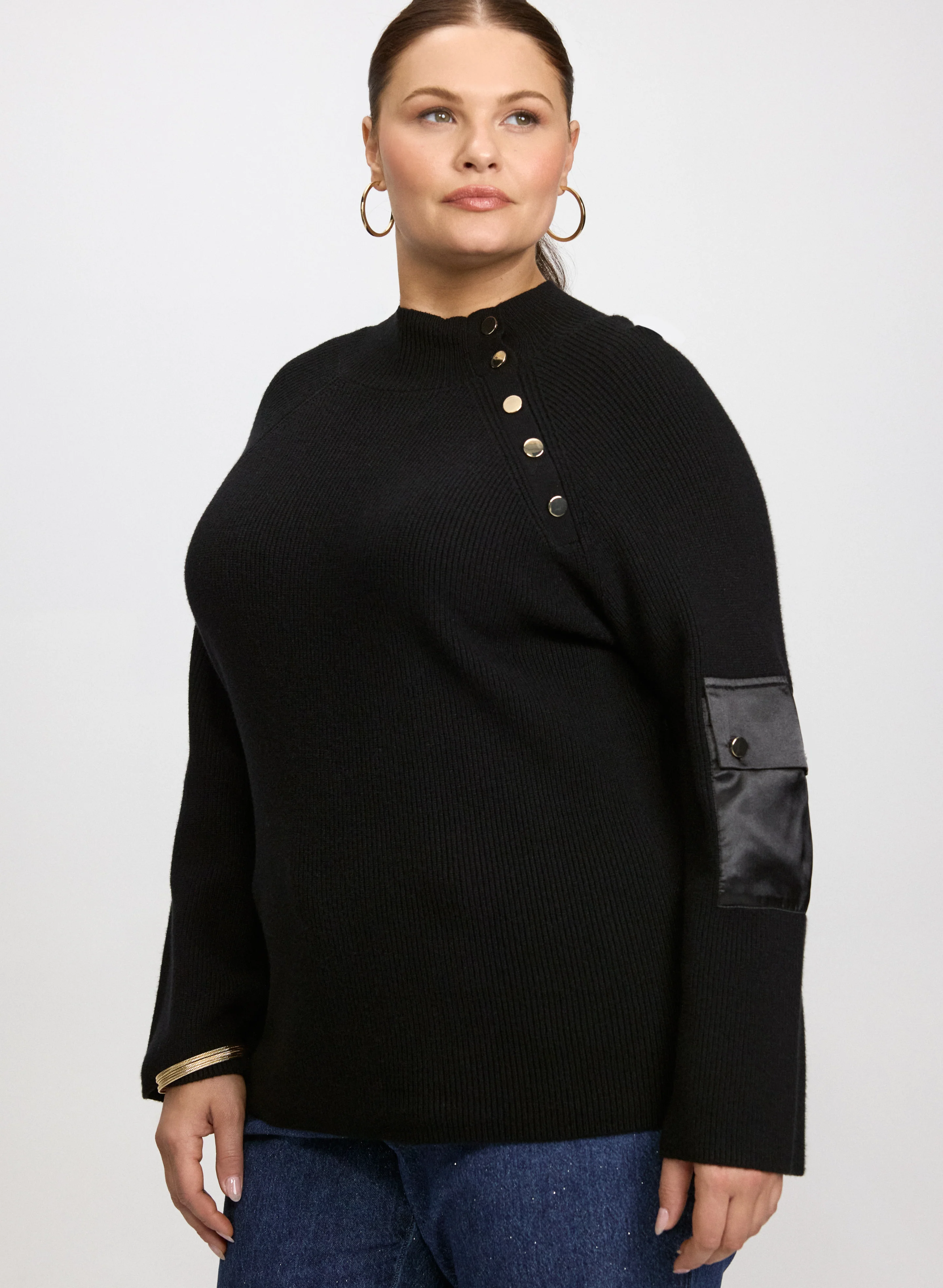 Buttoned Mock Neck Sweater - Image 4