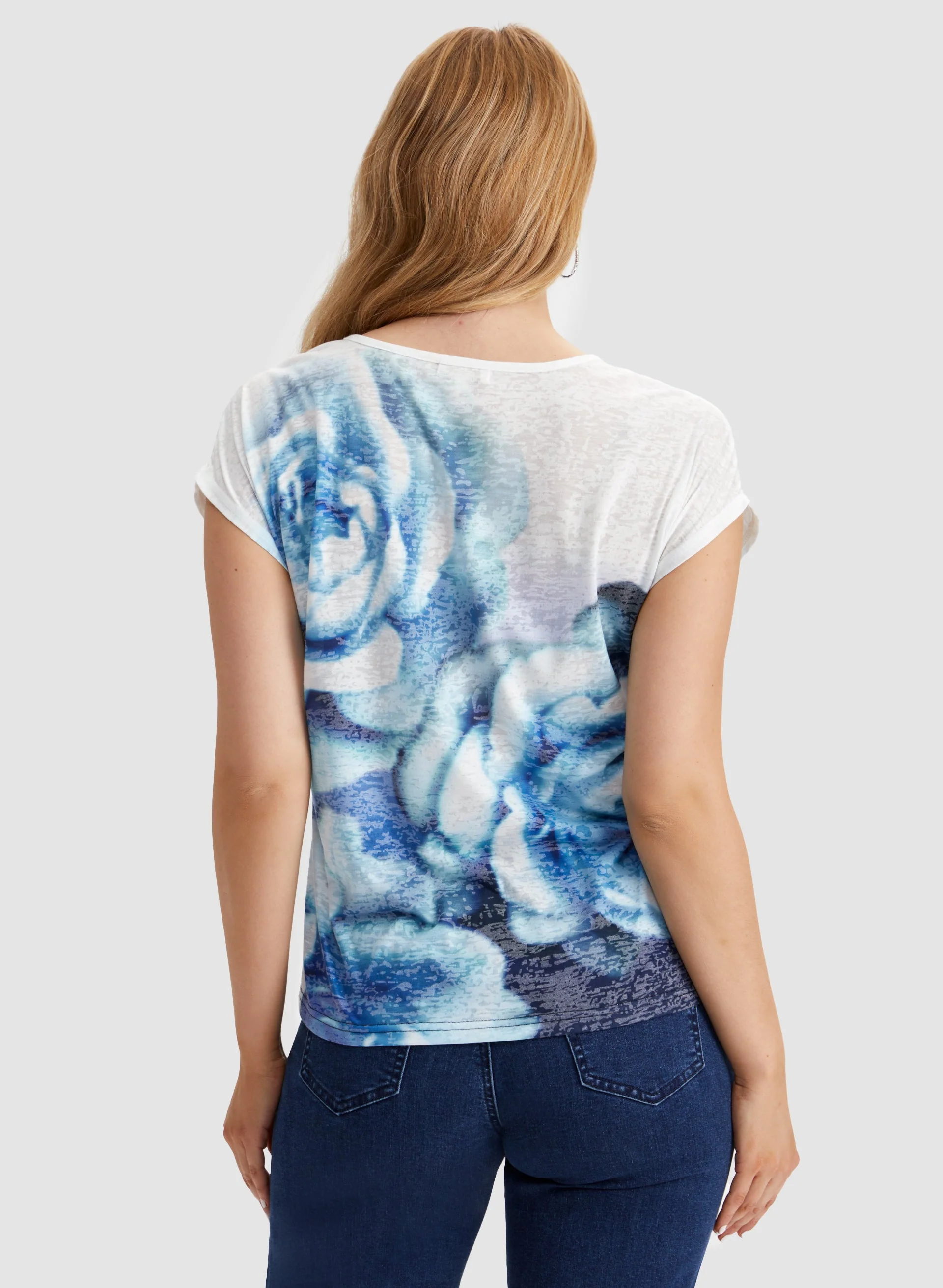Cap Sleeve Rose Motif Tee - Image 4