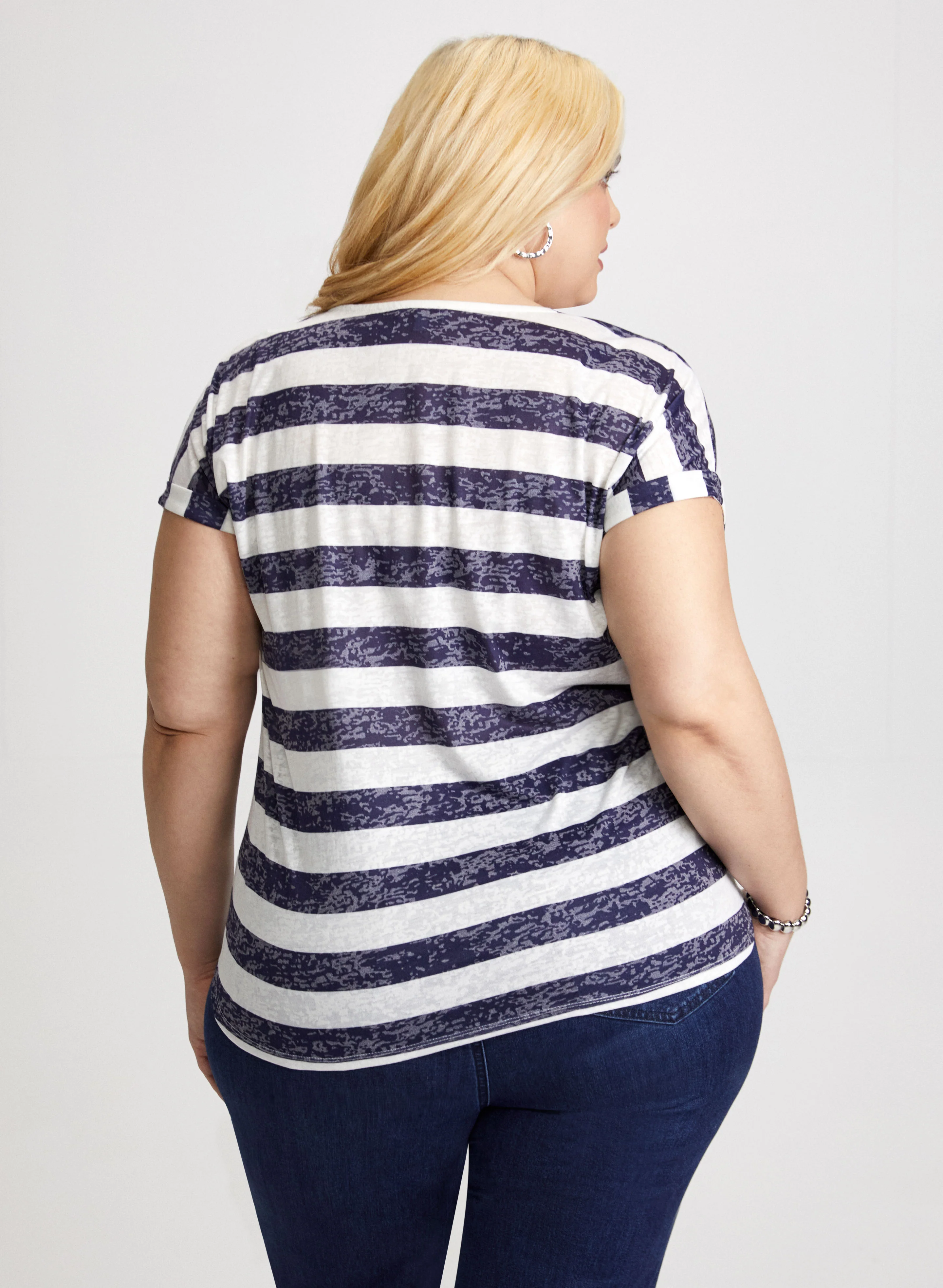 Cap Sleeve Striped T-Shirt - Image 4