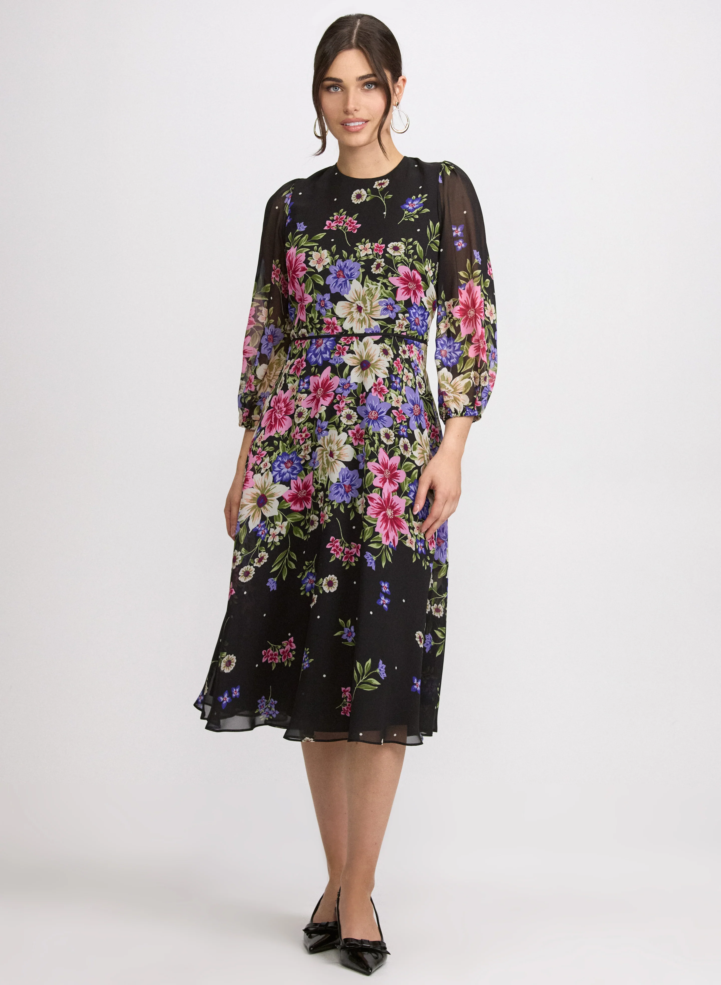Cascade Floral Print Dress