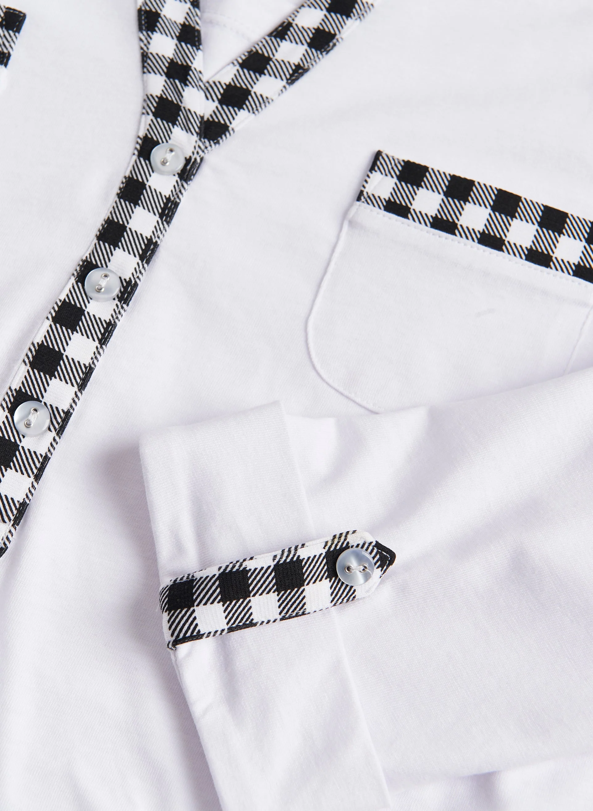 Checkered Print Trim Henley Top - Image 6