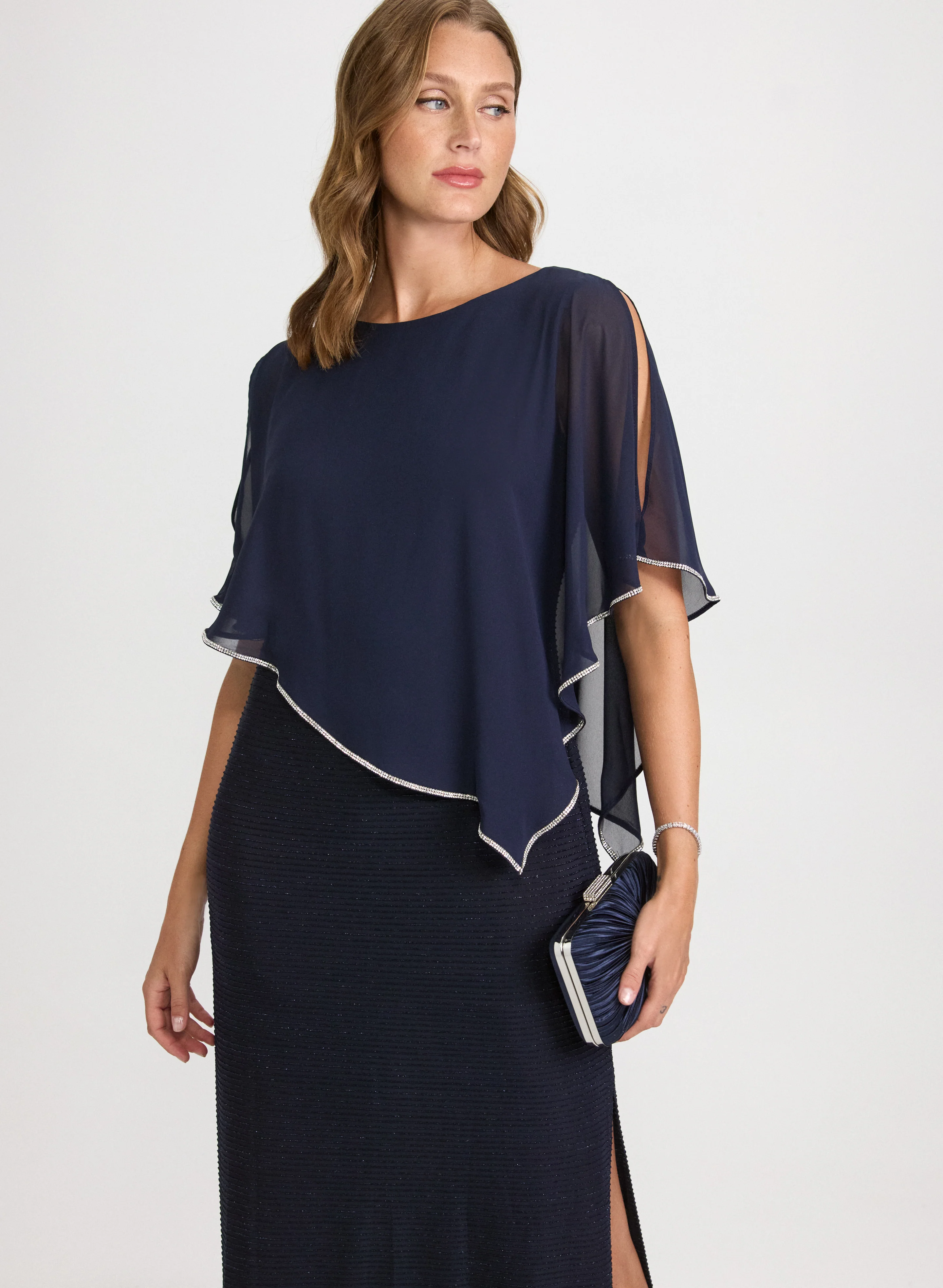 Chiffon Poncho & Metallic Knit Dress - Image 3