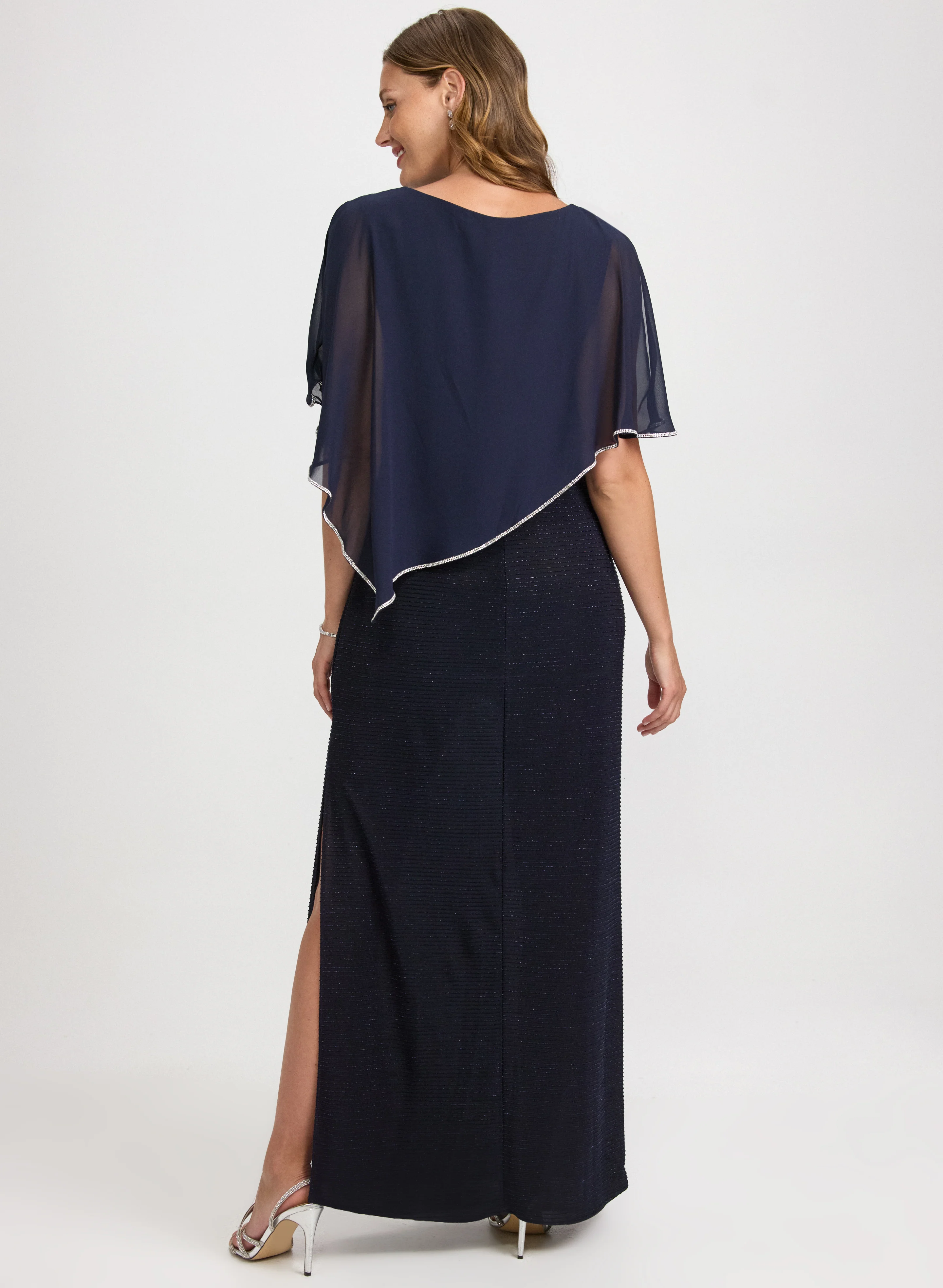 Chiffon Poncho & Metallic Knit Dress - Image 4
