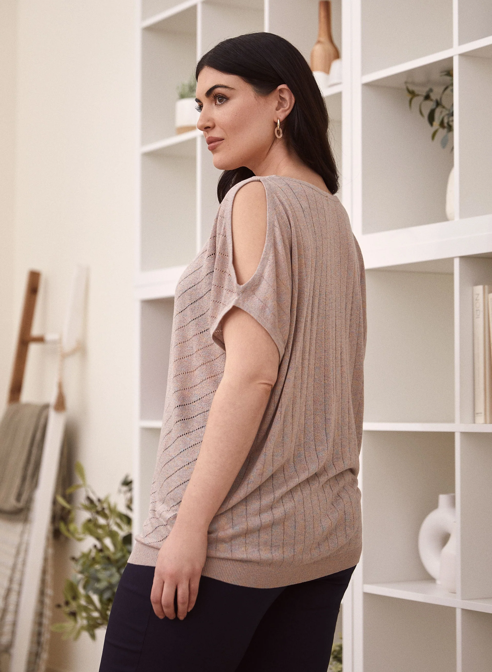 Cold Shoulder Short Sleeve Sweater - Image 3