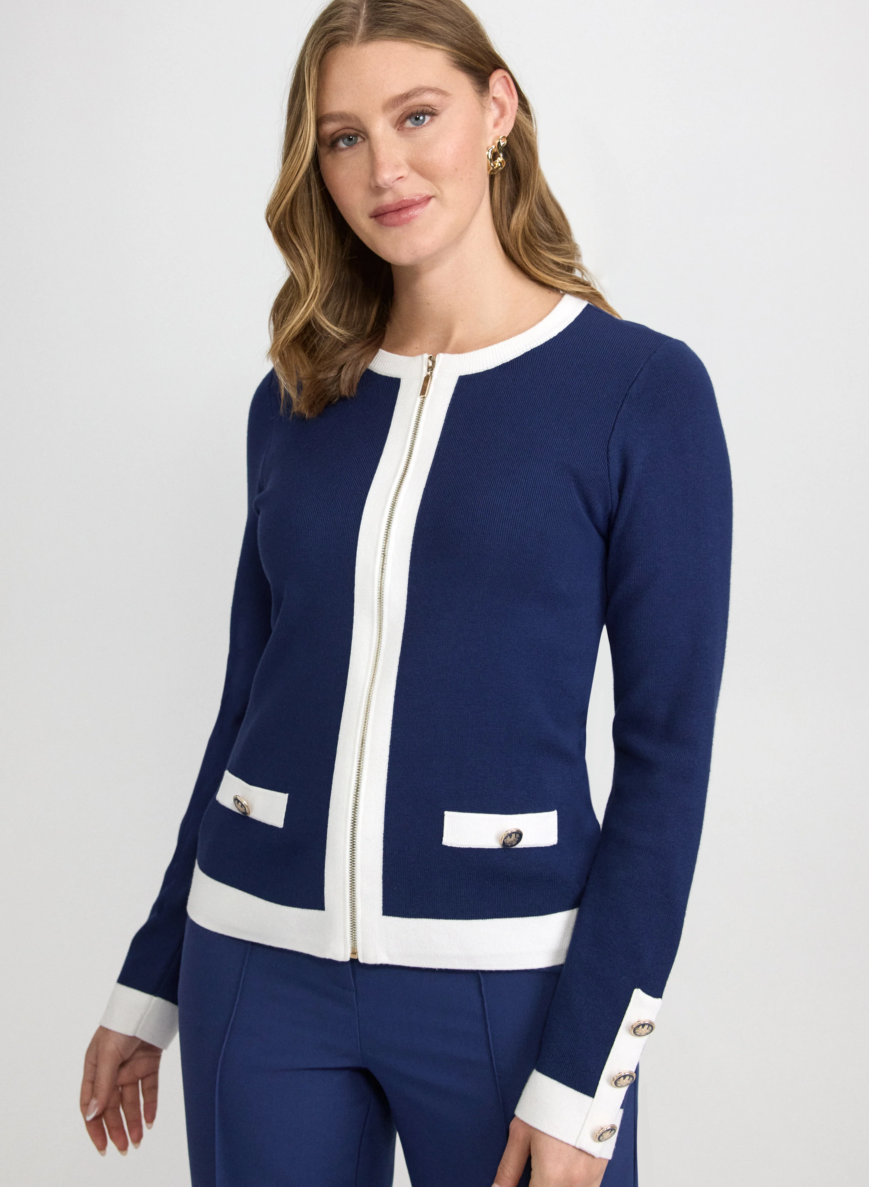 Colour Block Zip-Up Cardigan