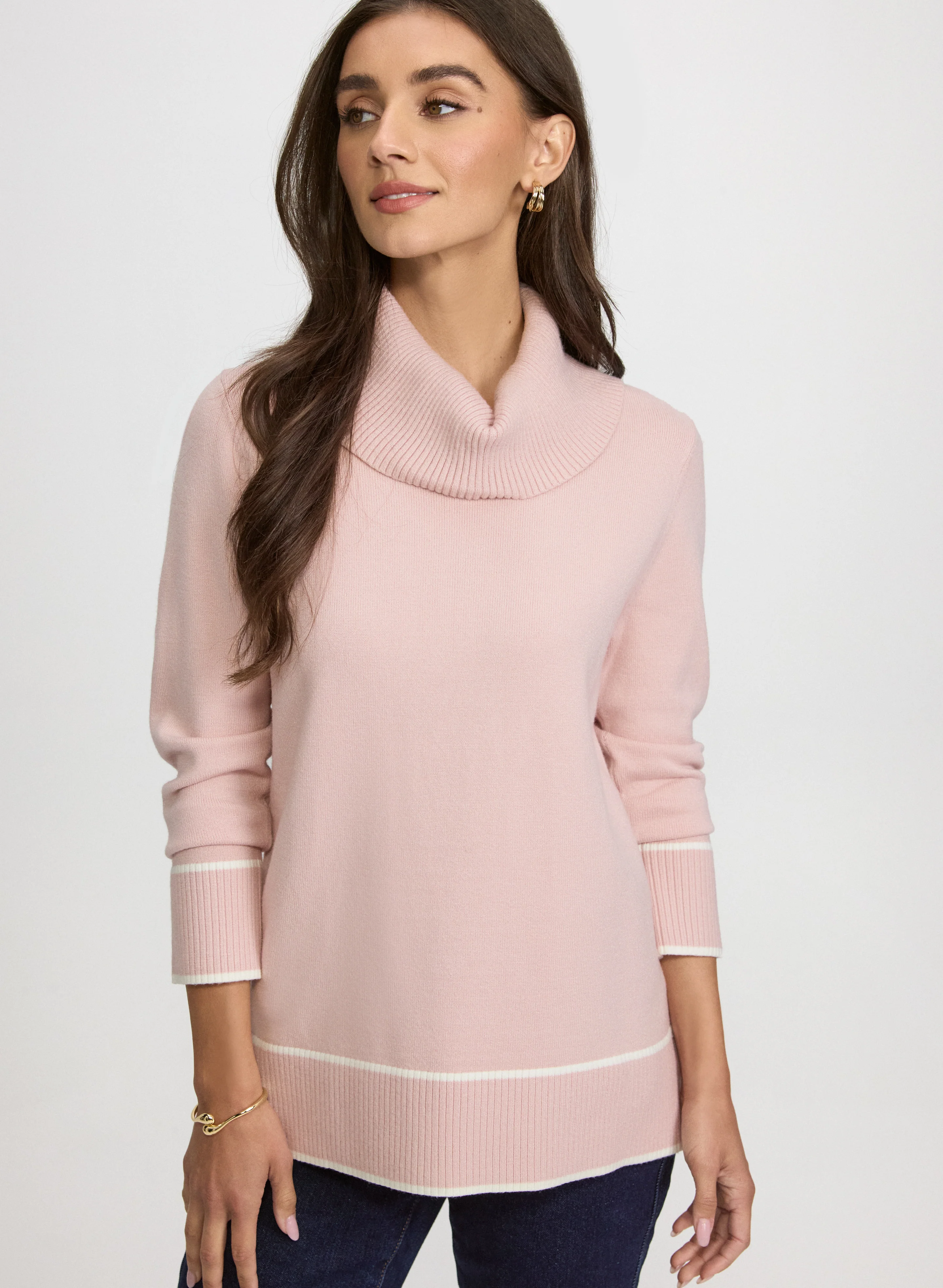 Contrast Cowl Neck Sweater