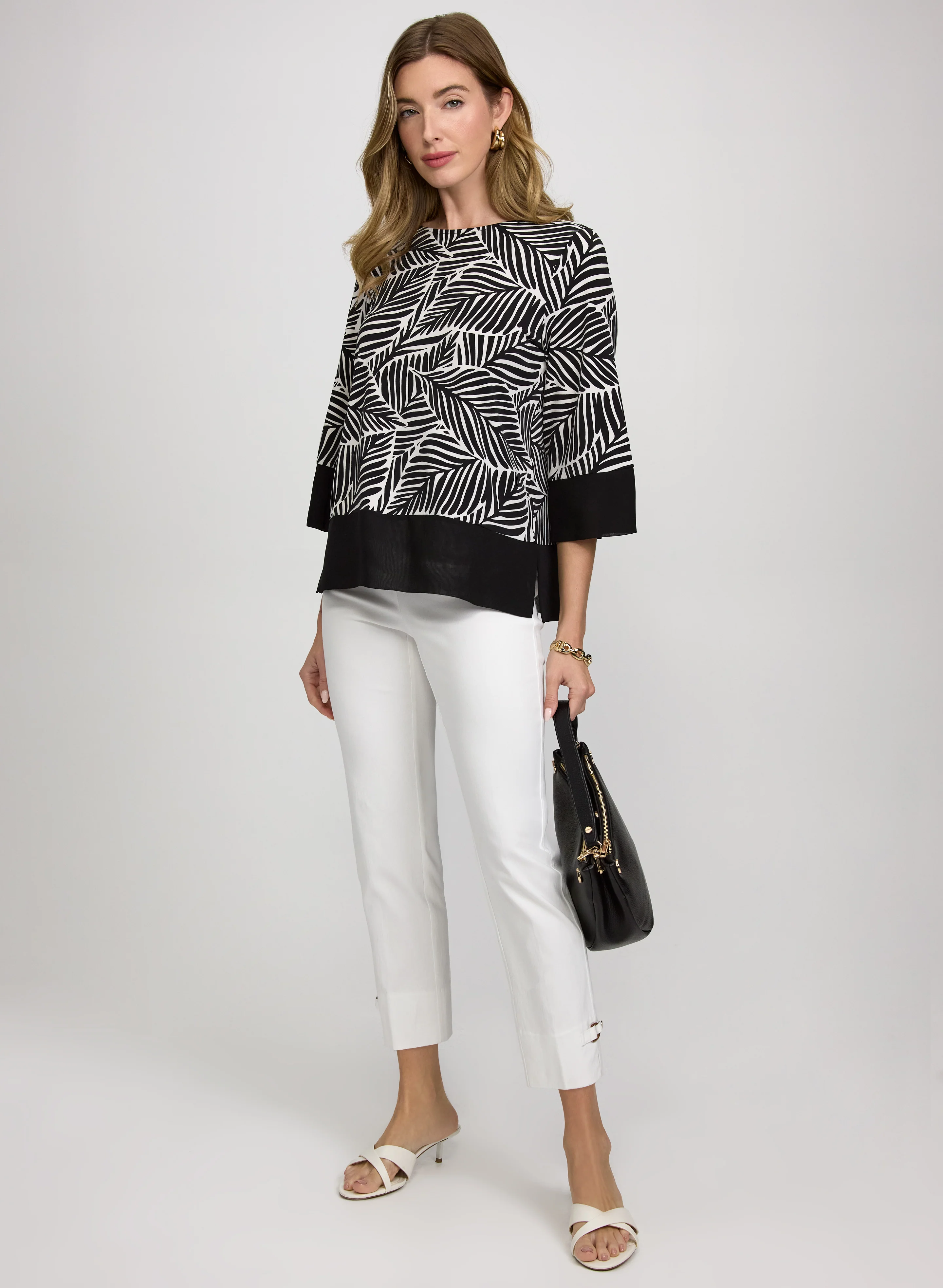 Contrast Leaf Print Top - Image 3