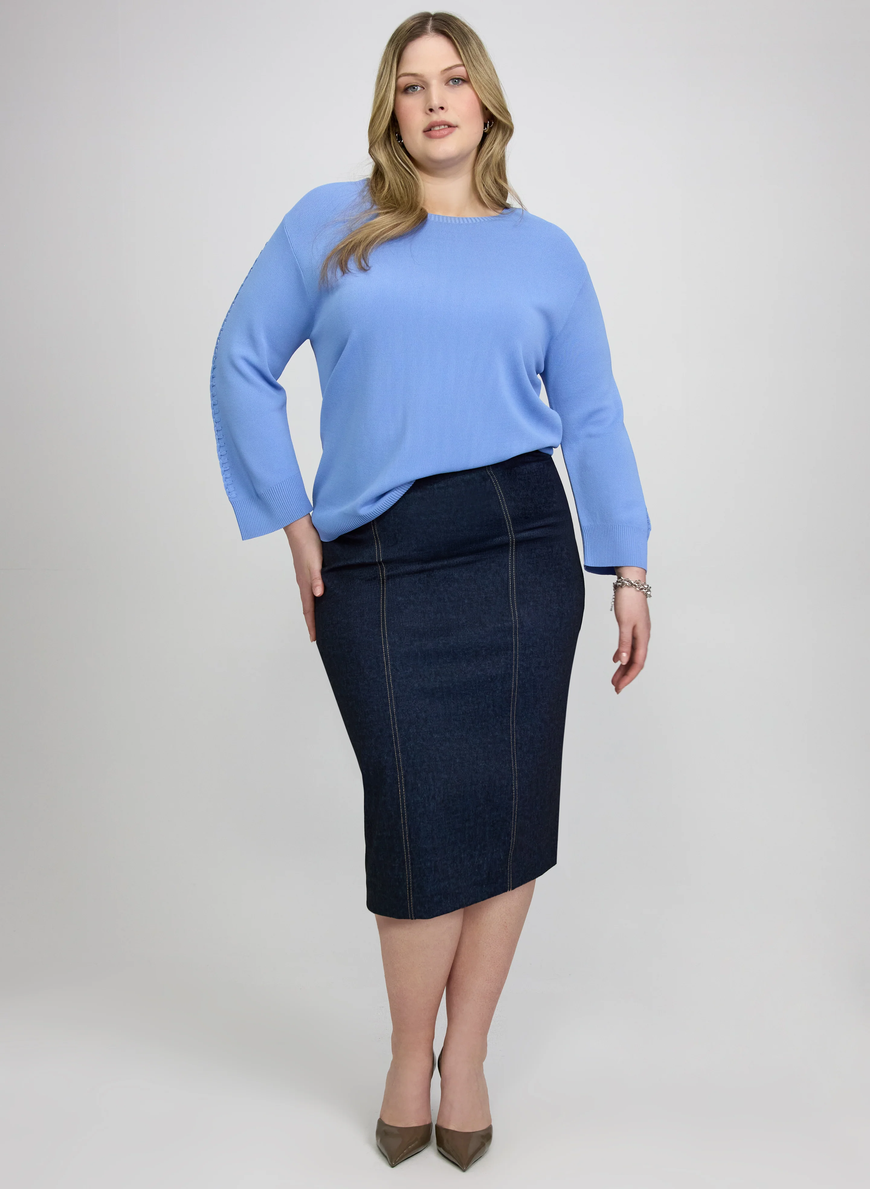 Contrast Seam Pencil Skirt - Image 3