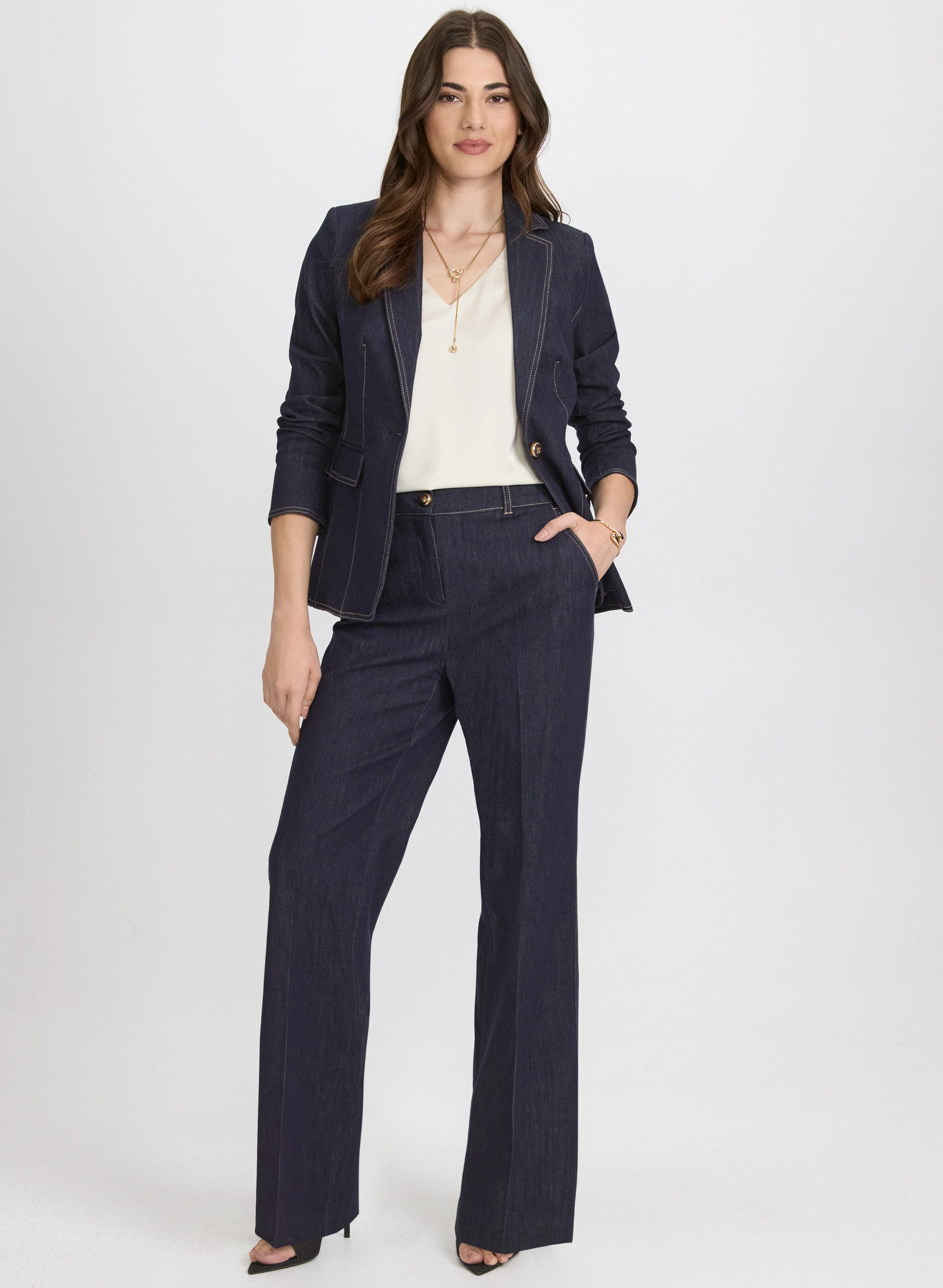 Contrast Stitch Denim Blazer - Image 3